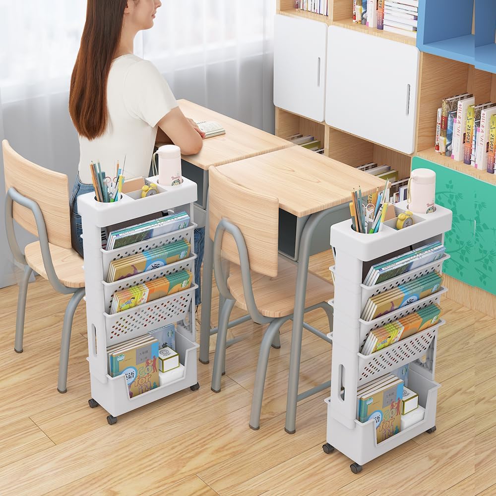 Nuodwell Libreria Mobile con Ruote, Bianca - immagine 6