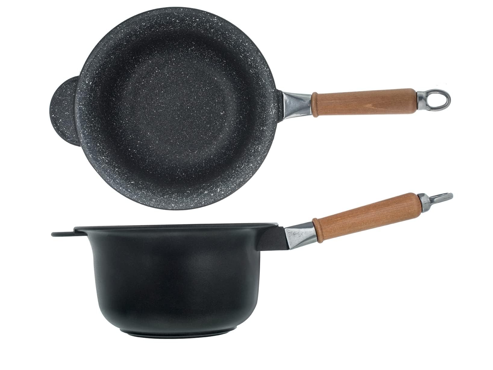 H&h paiolo antiaderente con manico in legno pietra in alluminio cm 22