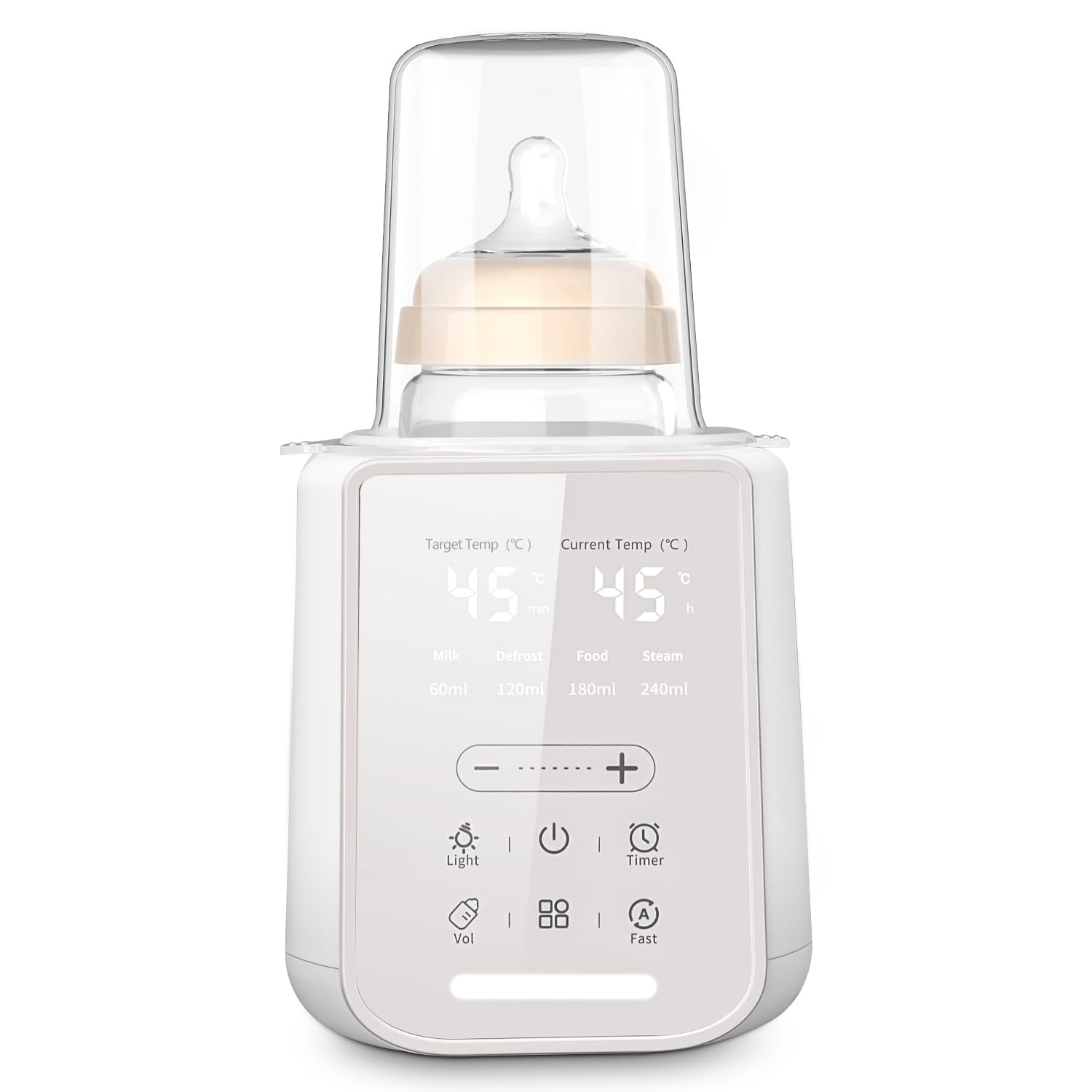 Scaldabiberon Portatile 8-in-1, Sterilizzatore e Scaldapappa, Display LCD, Timer, Luce Notturna, Controllo Temperatura, per Casa e Auto