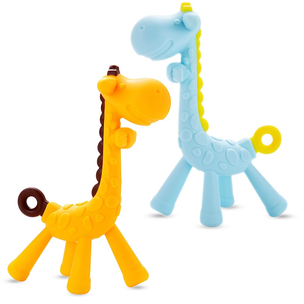 Anello da Dentizione Bebè, Set Gioco Giraffa per Dentizione con Confezione, Regalo BPA Free Facile da Afferrare per Bambino Bambina 3 Mesi+