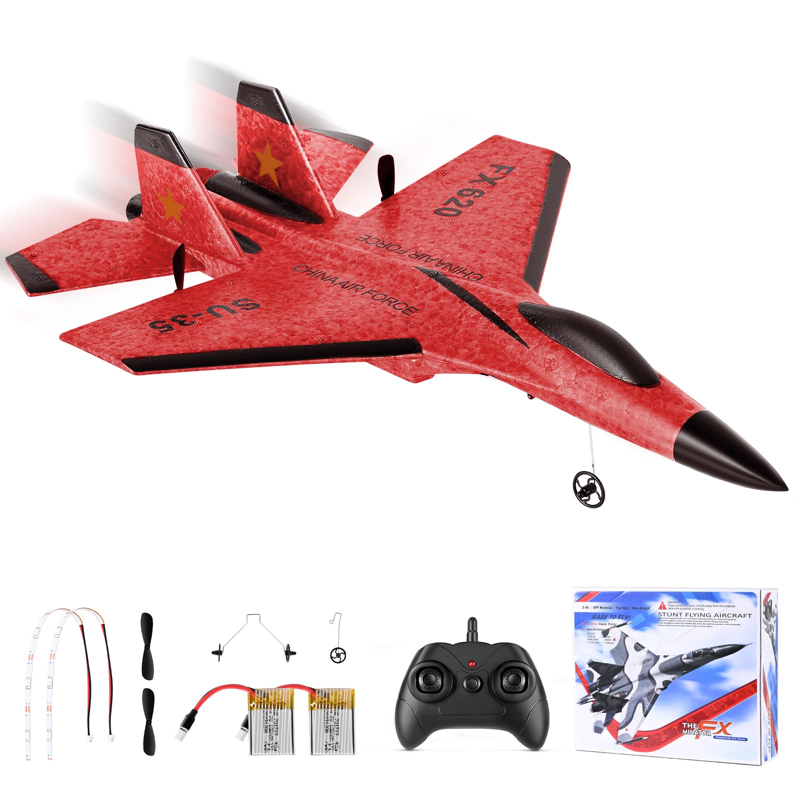 Aereo RC Aliante 2,4 GHz 2CH con Luci Colorate, Rosso