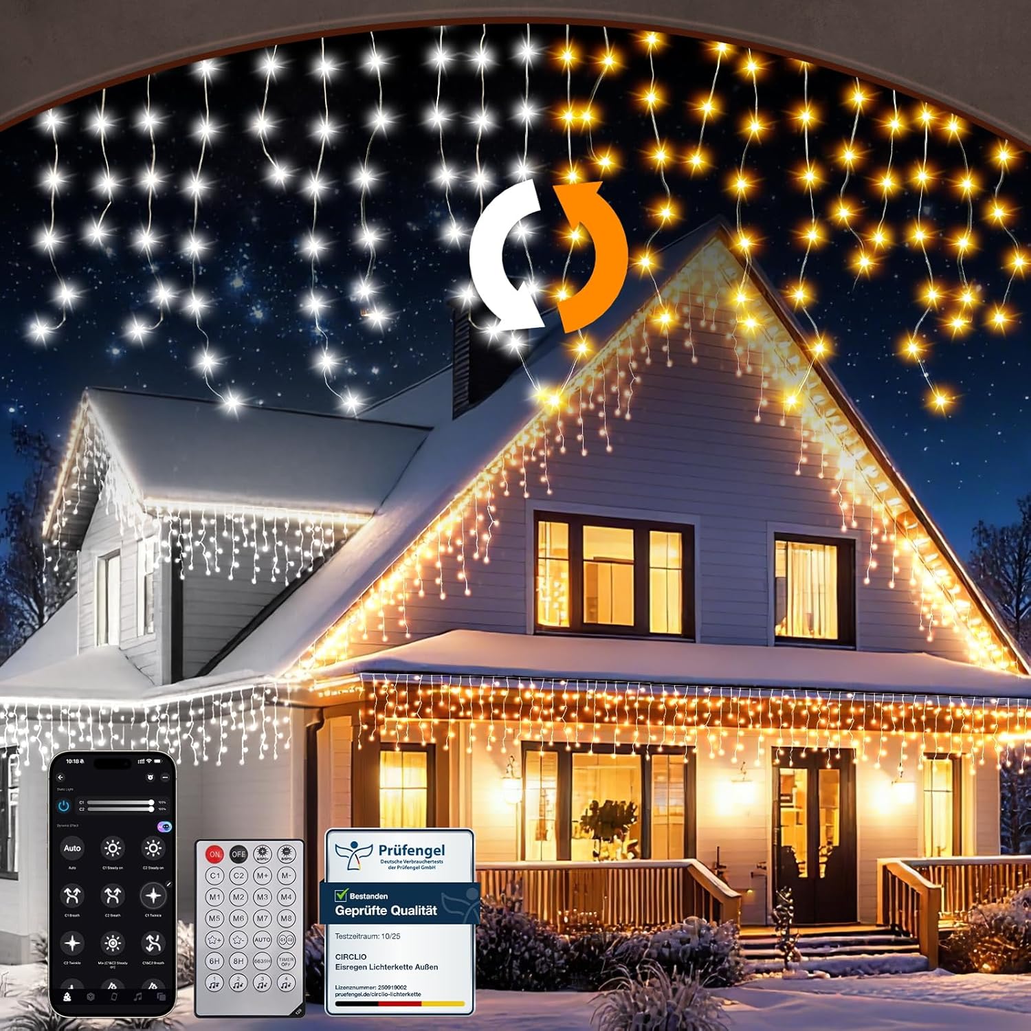 Luci Natale Esterno Cascata 200L-5M con APP e Telecomando - immagine 1