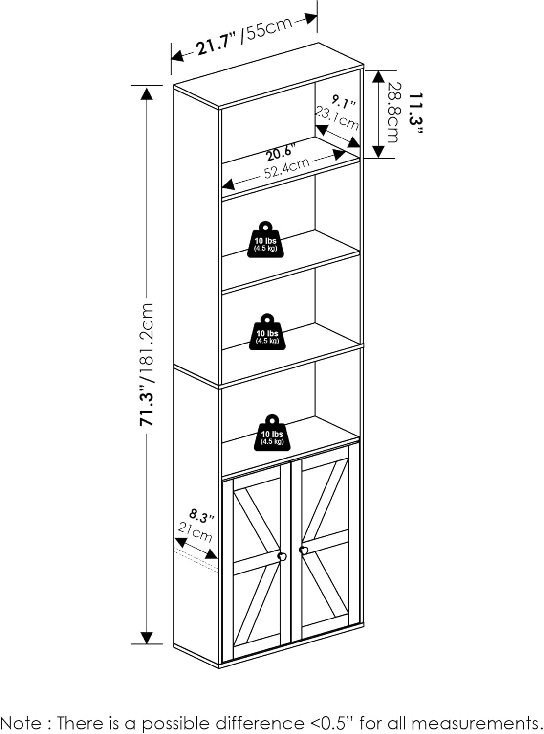 Furinno JENSEN Libreria Country 6 Ripiani, Bianco - immagine 3