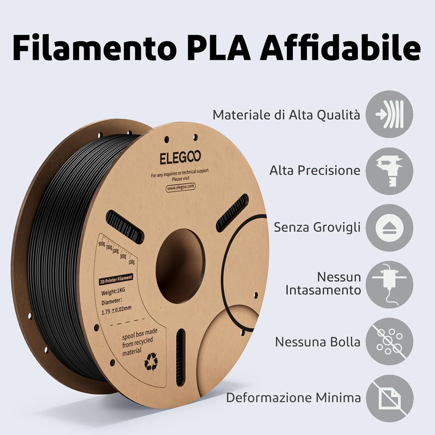 Elegoo Filamento PLA 1.75mm Colore Legno 1KG - immagine 2