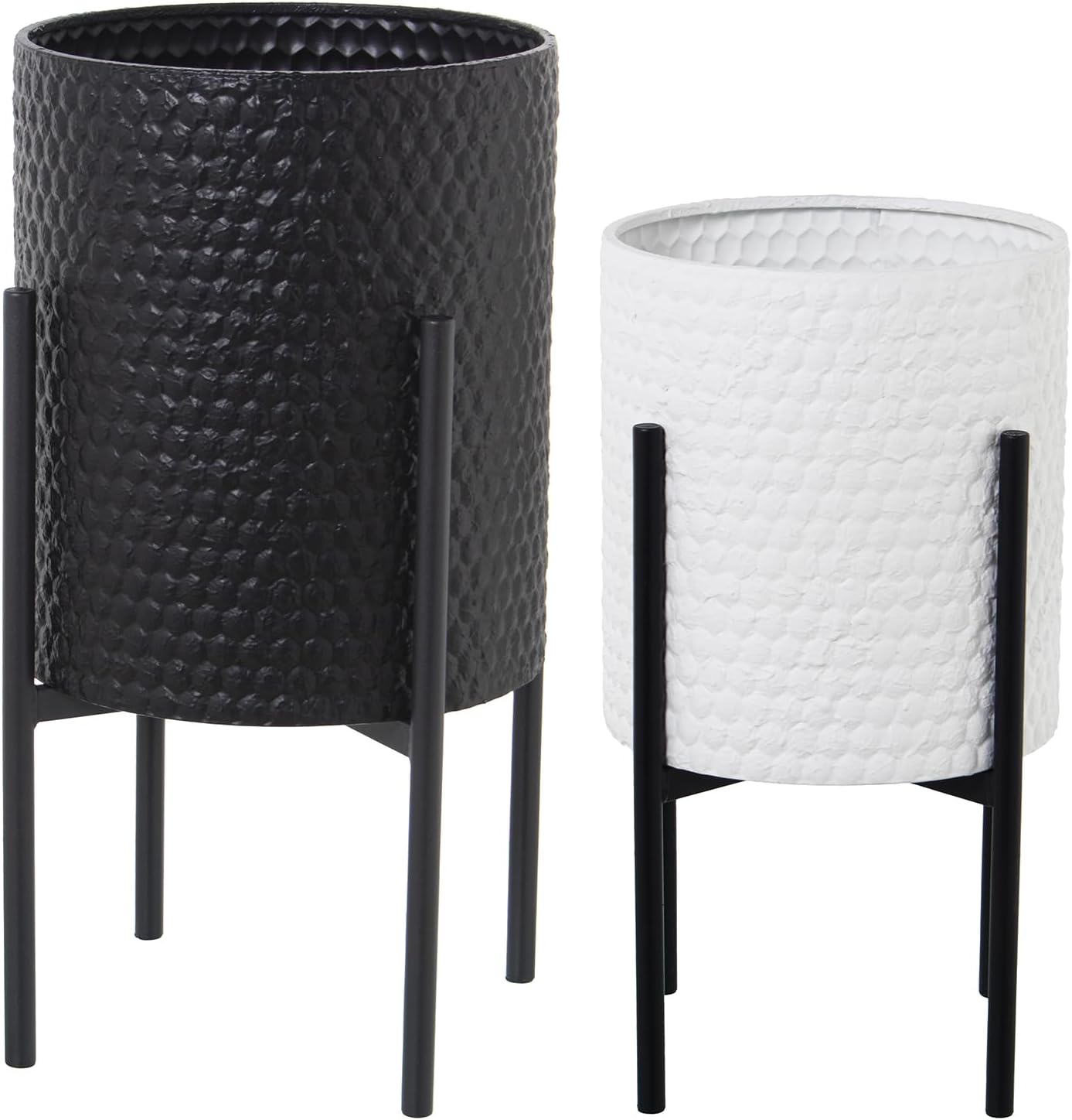 DRW Set di 2 vasi rotondi in metallo con gambe in bianco e nero 31 x 31 x 59 cm