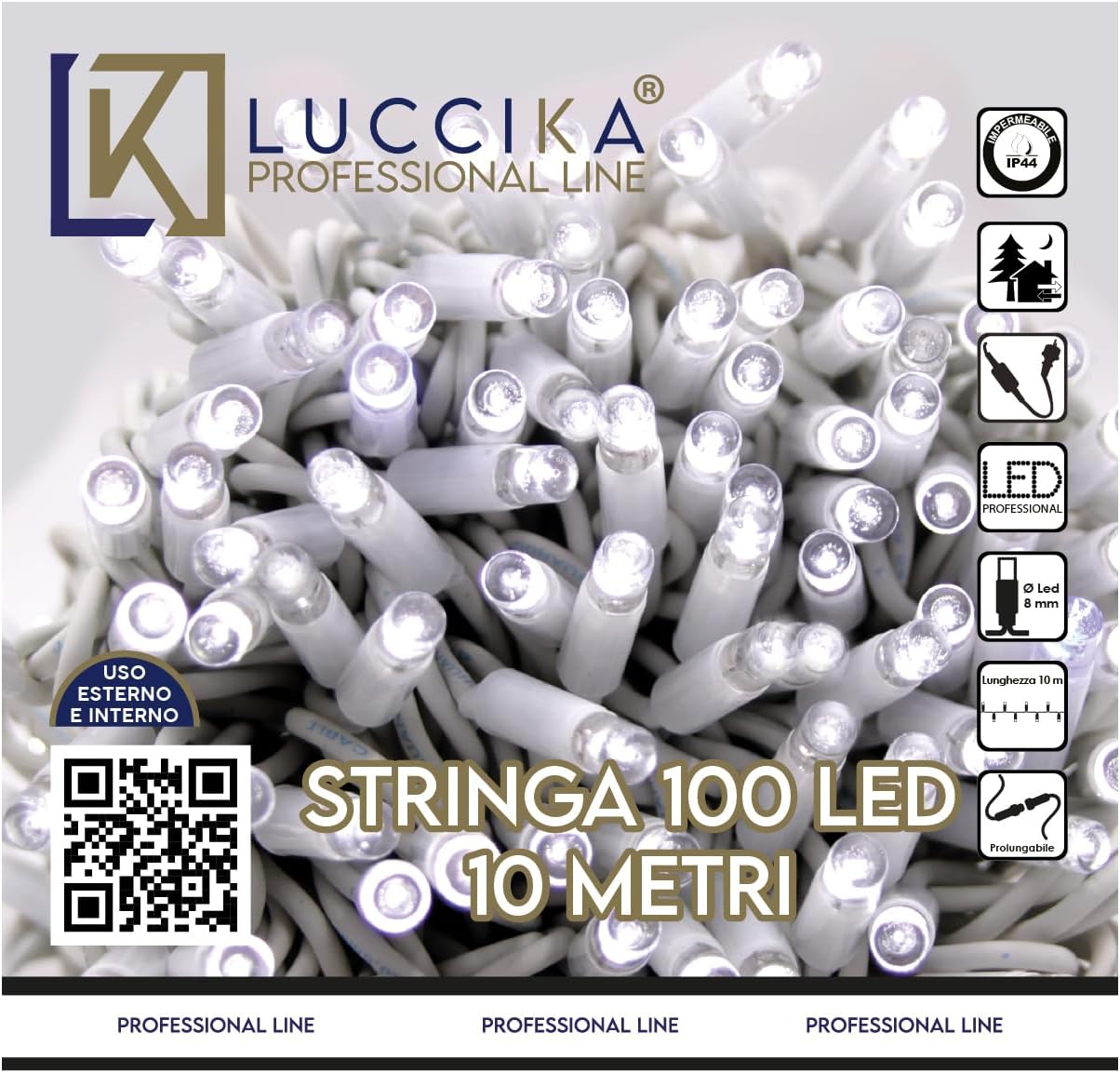 MaxiLed Stringa LED Professionale 8mm, Giallo/Bianco Ghiaccio - immagine 2