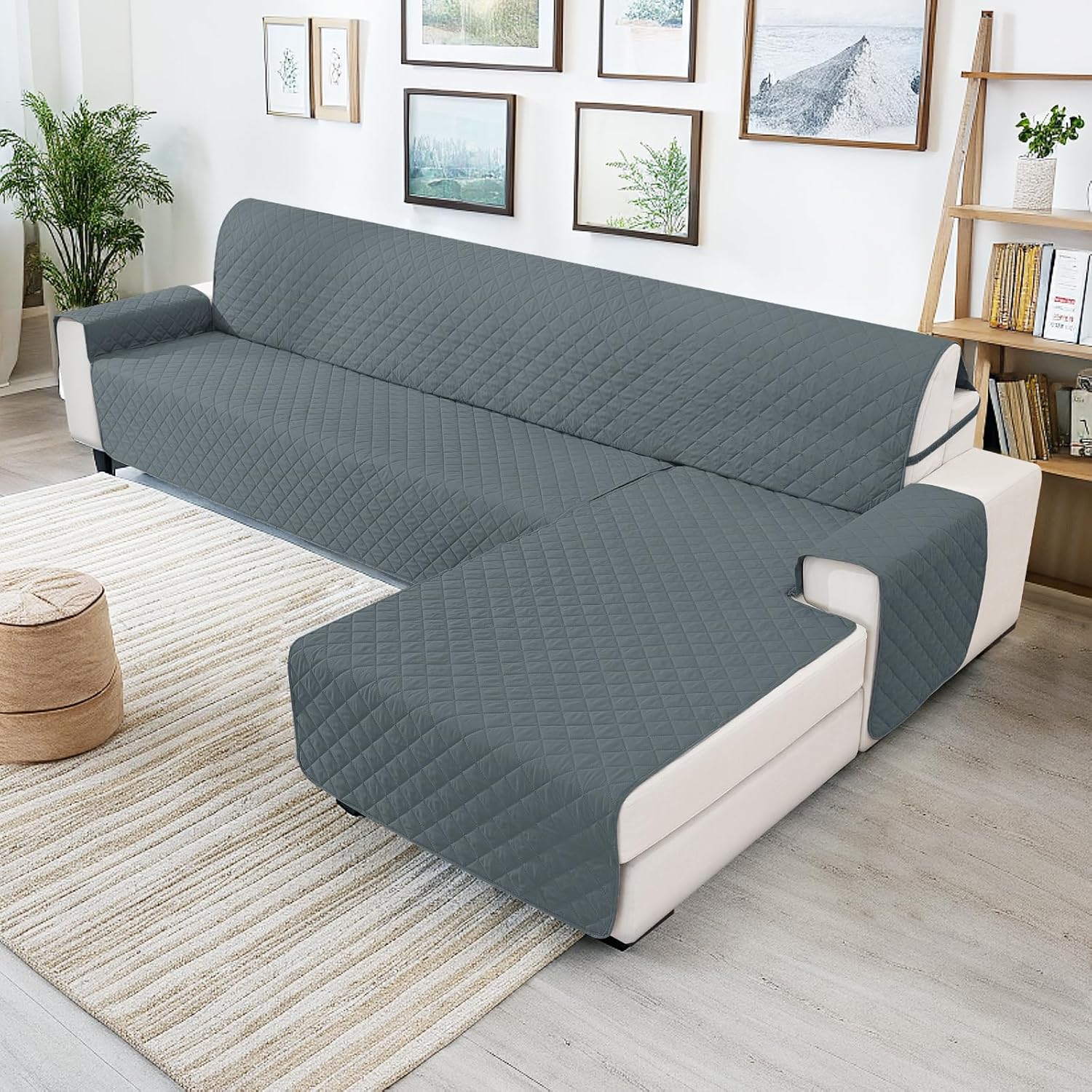 Copridivano Impermeabile 2 Posti con Penisola, Grigio Scuro - immagine 2