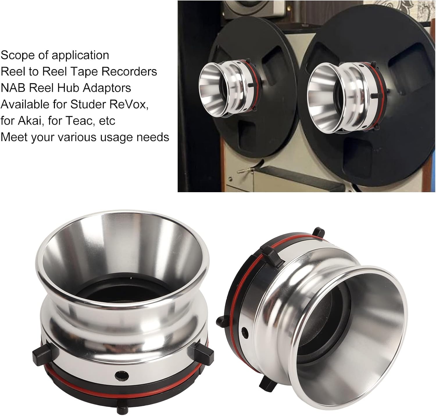 1 Paio di Adattatori per NAB per Studer ReVox per Akai per Teac, Apri Nastro da Bobina a Bobina da 10 Pollici in Lega di alluminio. (Argento) - immagine 2