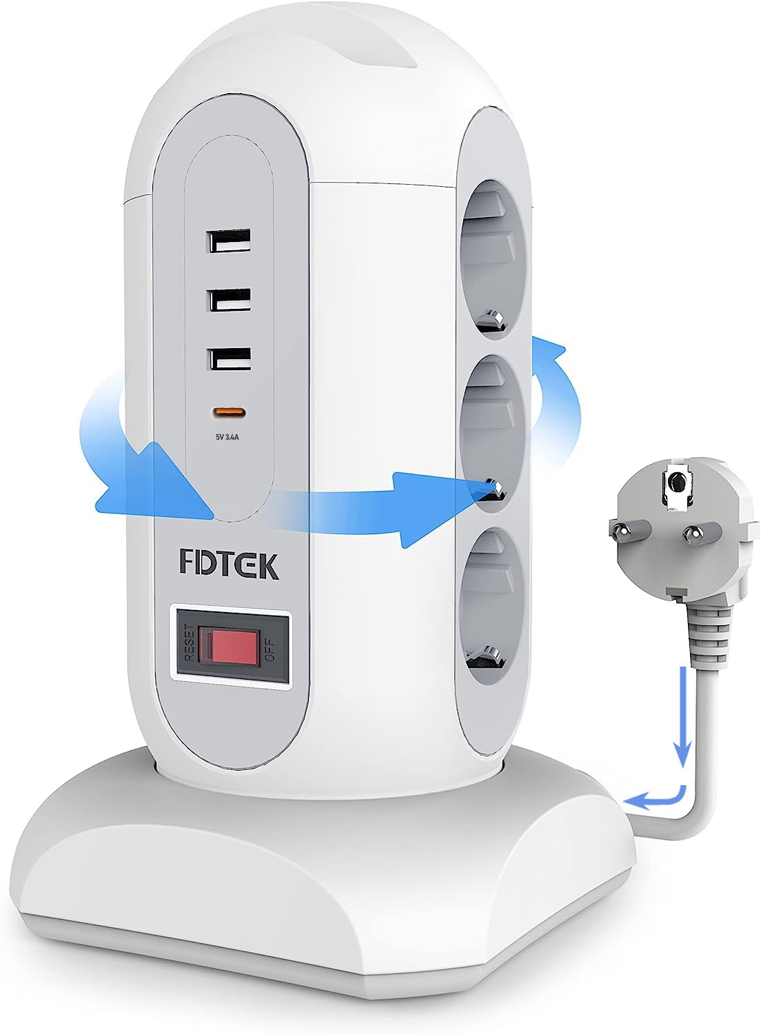 Fdtek Ciabatta Multipresa Verticale con 3 USB-A e 1 Tipo-C