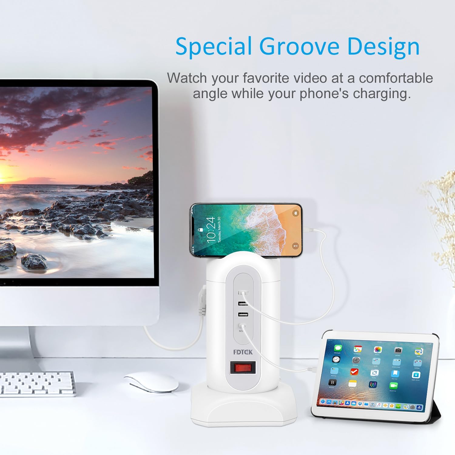 Fdtek Ciabatta Multipresa Verticale con 3 USB-A e 1 Tipo-C - immagine 5