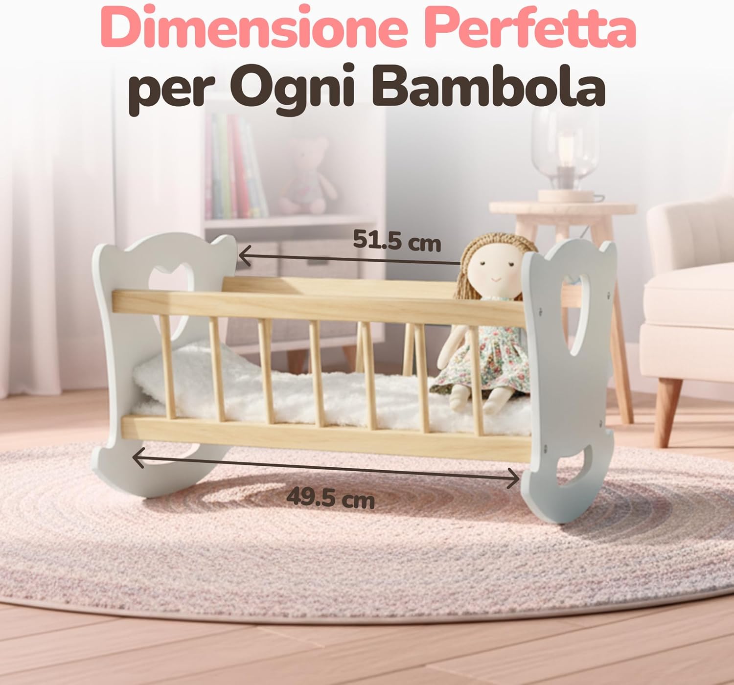 Kinderplay Culla per Bambole in Legno con Biancheria - immagine 7
