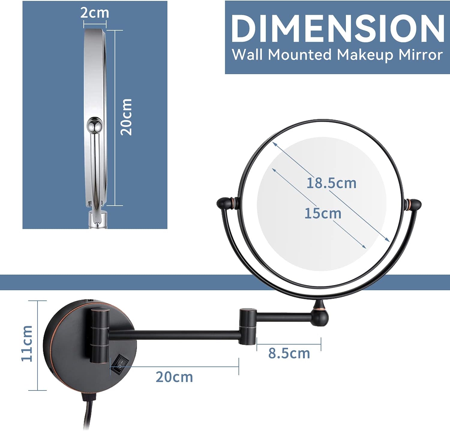 Dowry Specchio Ingranditore da Parete con Luce LED 7x/1x - immagine 2