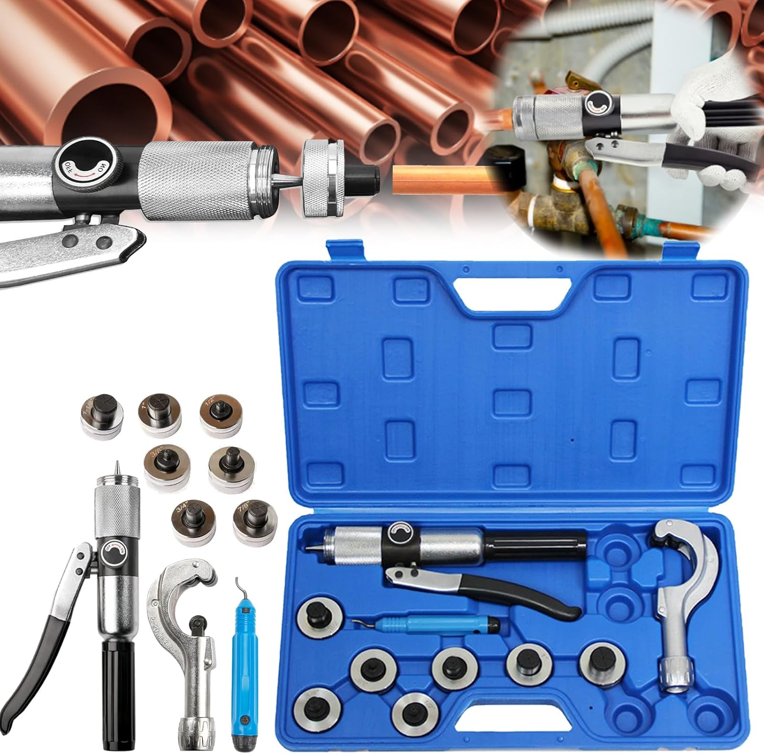 Espansore per Tubi Idraulici con 7 Teste di Espansione