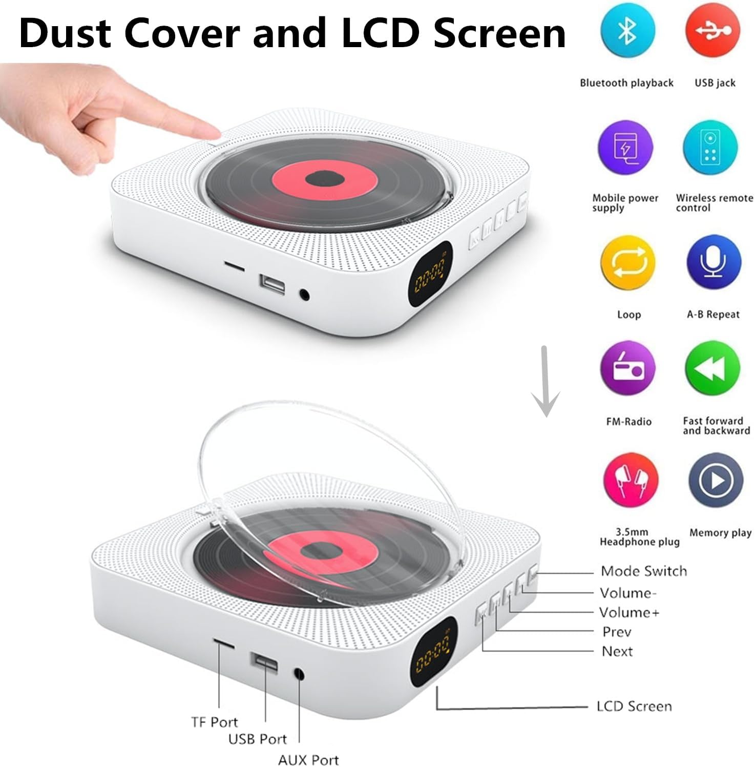 Lettore CD Musicale Bluetooth da Tavolo - immagine 2