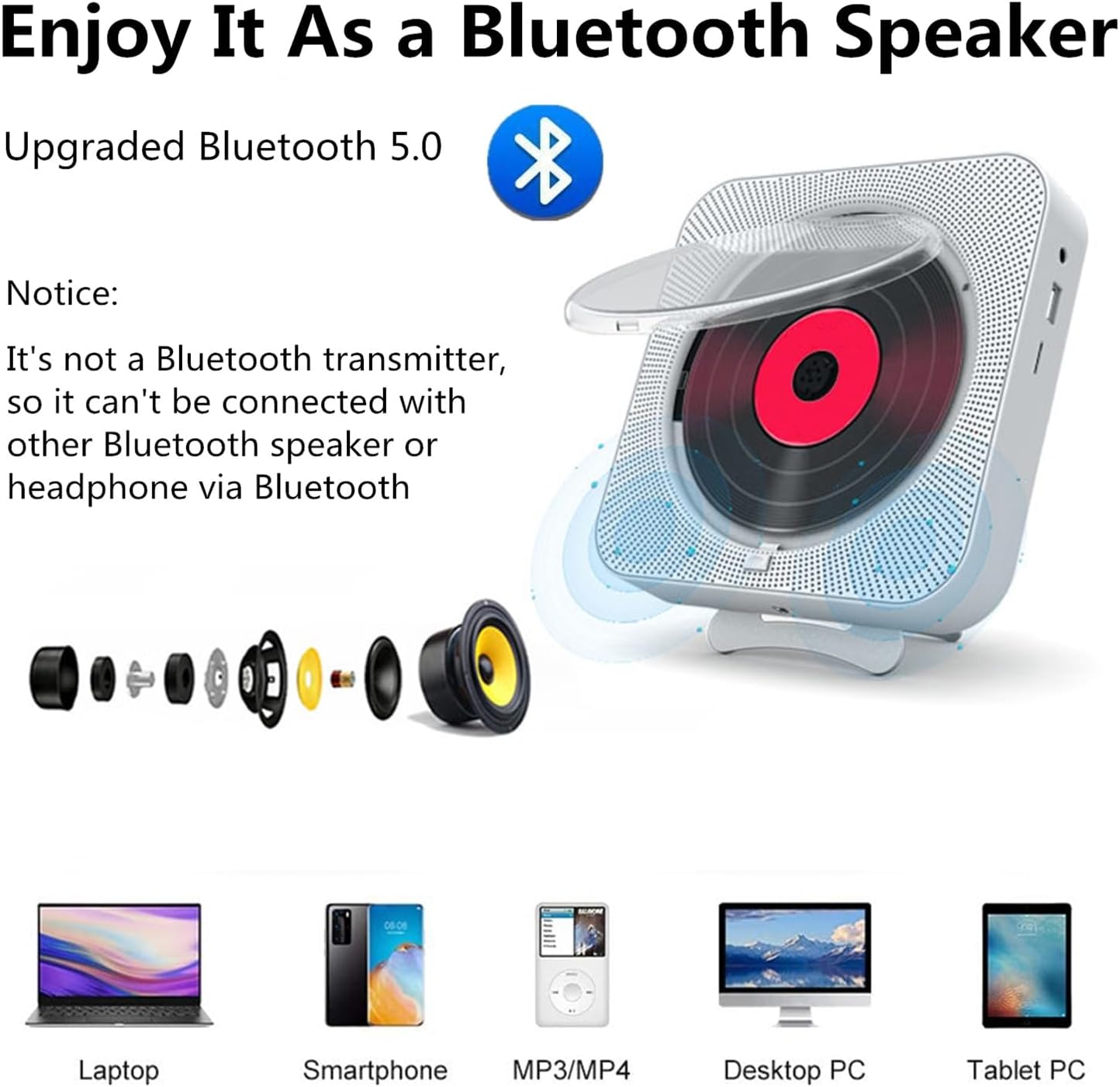 Lettore CD Musicale Bluetooth da Tavolo - immagine 3