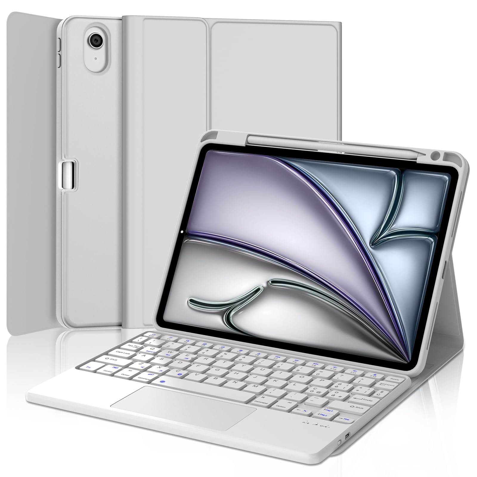 Jademall Tastiera con Touchpad per iPad Air 11 M2/M3, Grigio