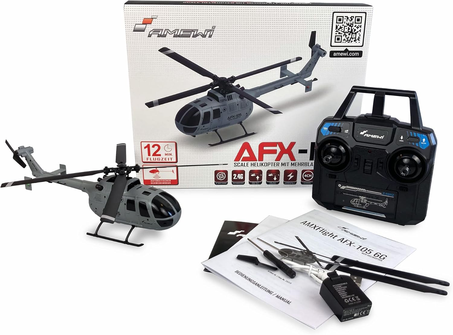 Amewi Elicottero a 4 canali 6G, RTF 2,4 GHz, grigio - immagine 2