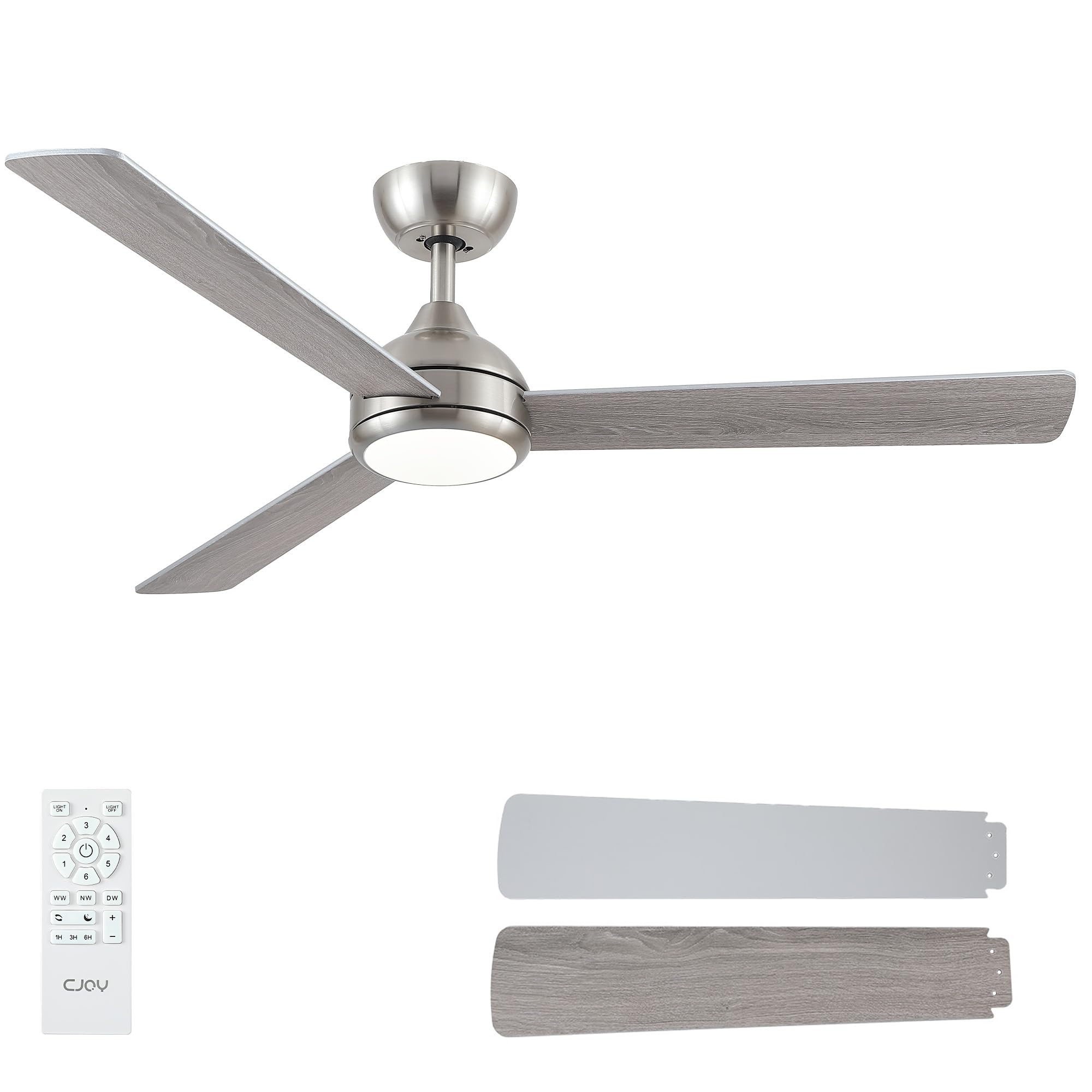 Cjoy Ventilatore da Soffitto con Luce 132cm, Argento/Legno