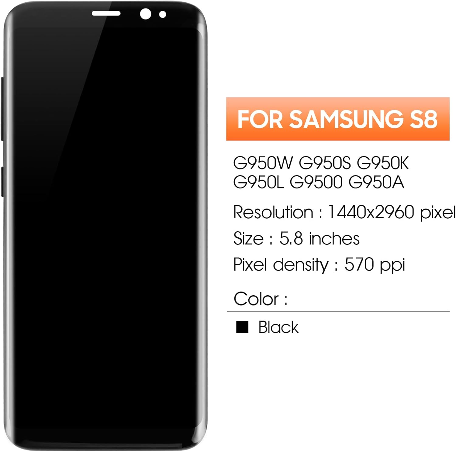 AGCUT Display LCD per Samsung Galaxy S8 SM-G950F Nero - immagine 2