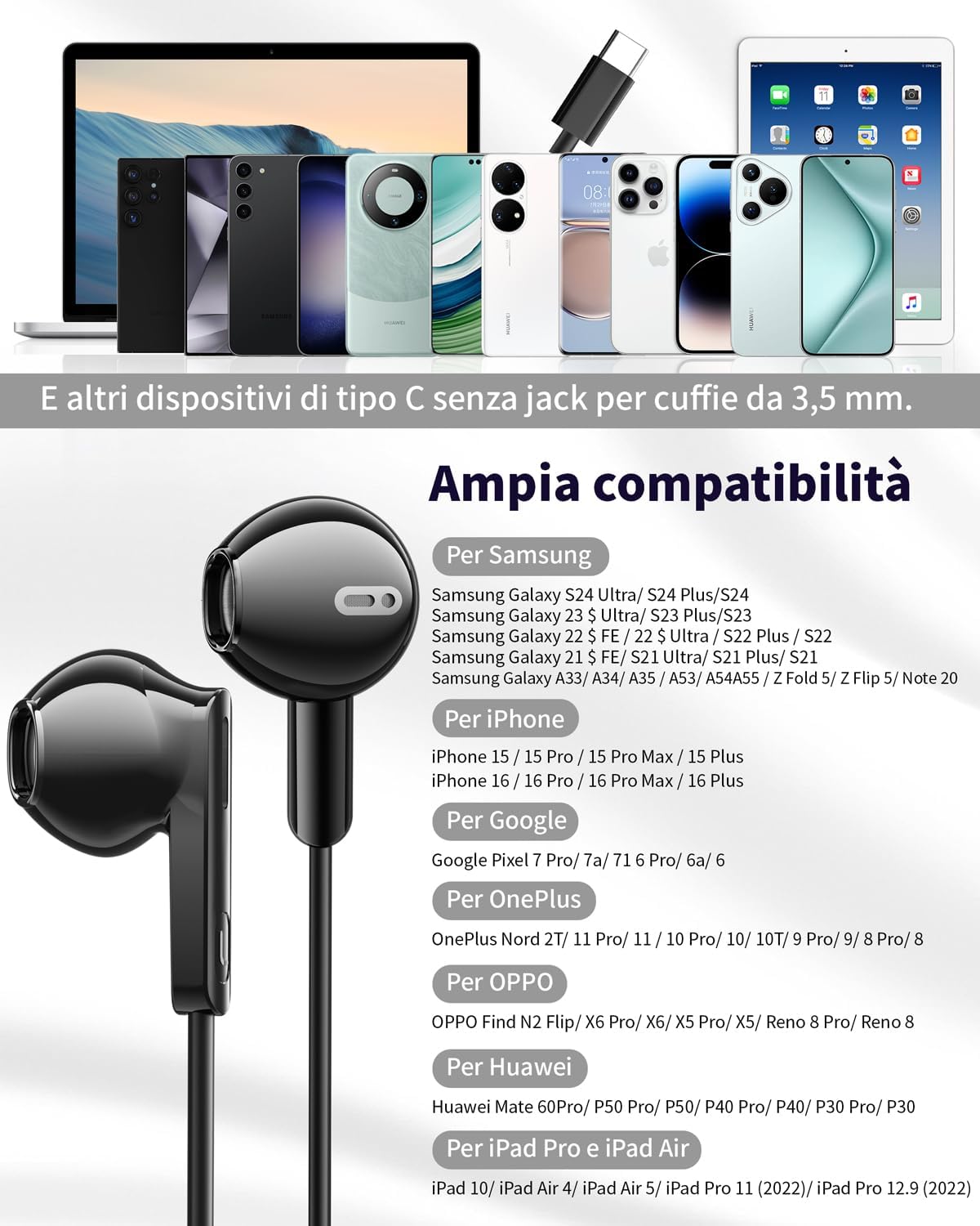 Auricolari USB C Hi-Fi Stereo con Microfono - immagine 5