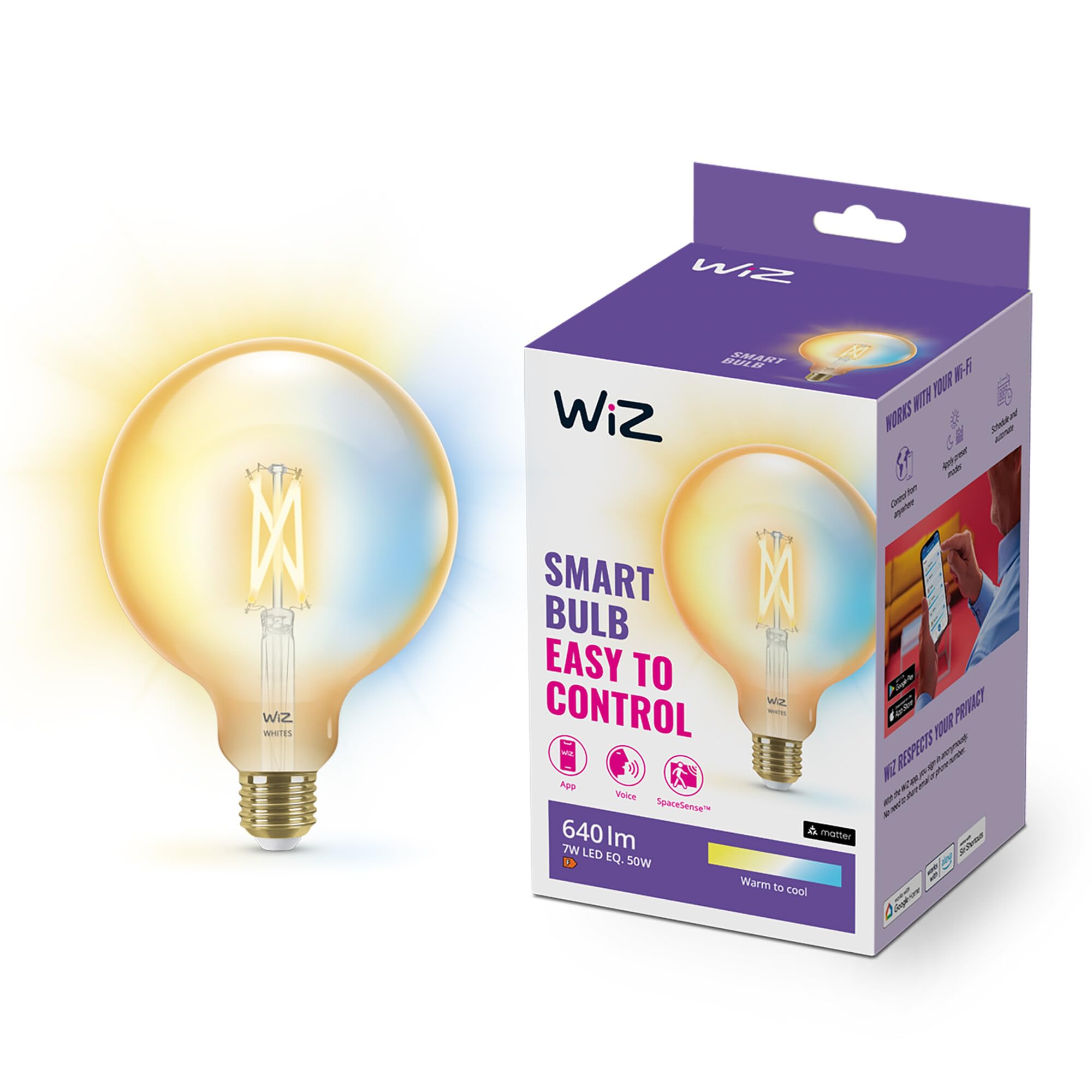 Wiz Lampadina Smart WiFi E27 6.7W Filament Ambrata