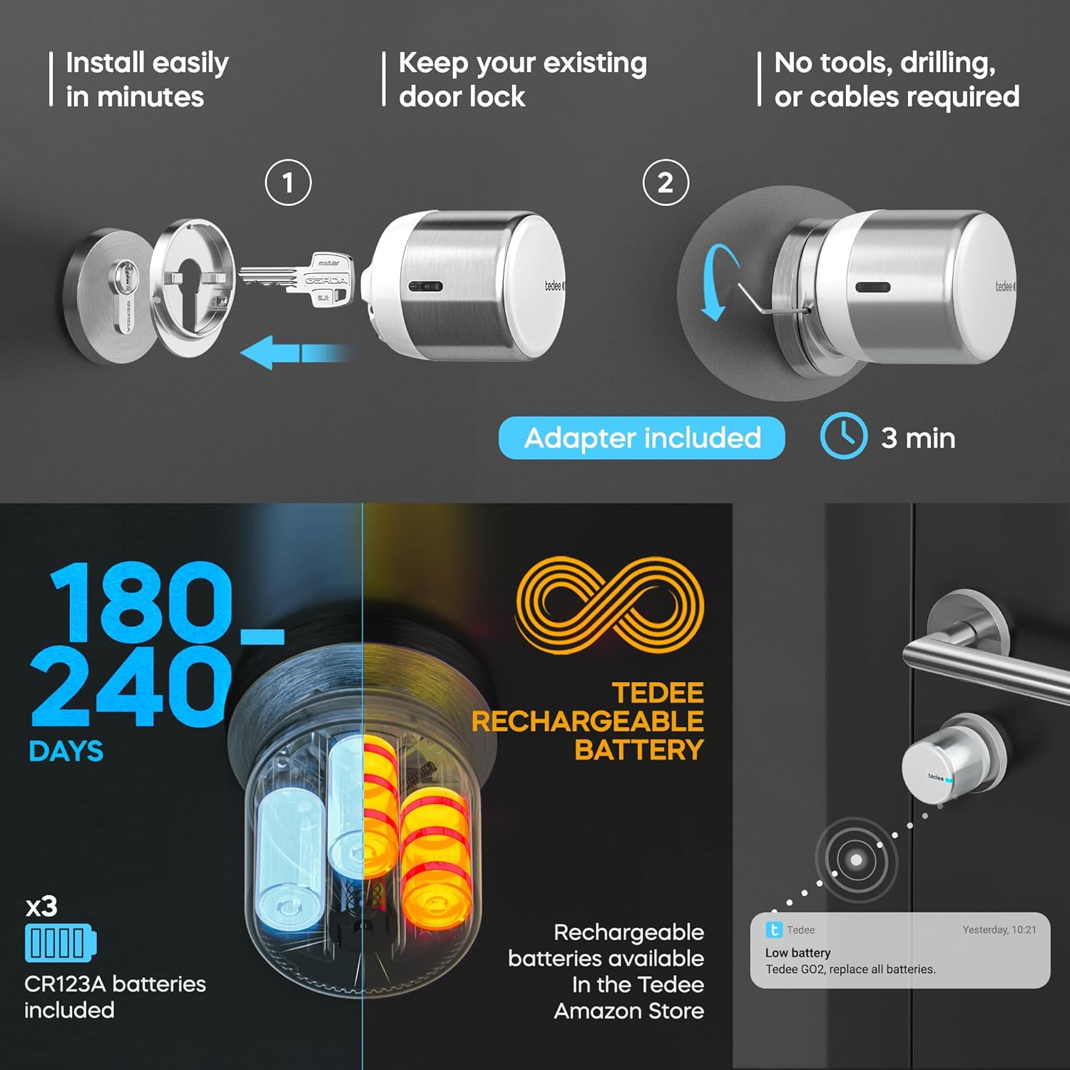 Tedee GO2 Allu Serratura Smart con App WiFi e Bluetooth - immagine 4