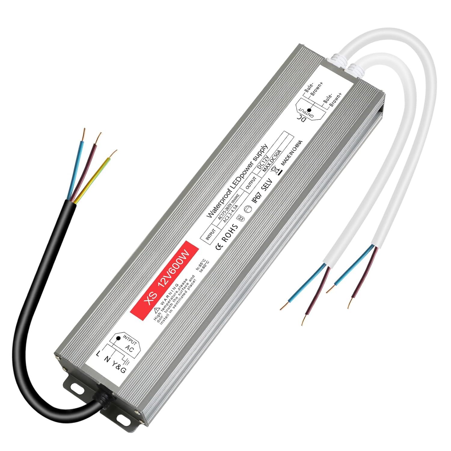 Trasformatore LED 12V 600W 50A IP67 - immagine 1