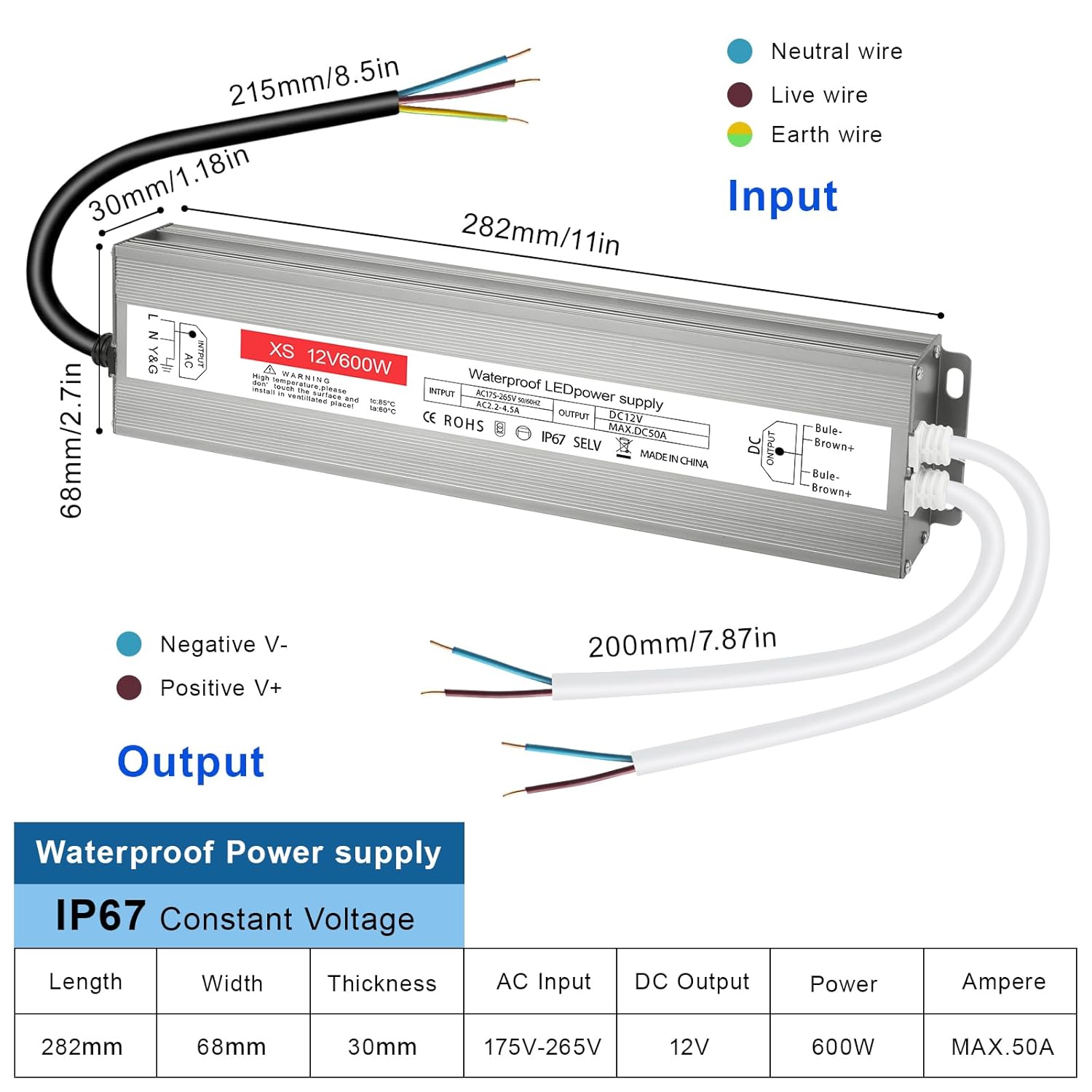 Trasformatore LED 12V 600W 50A IP67 - immagine 2