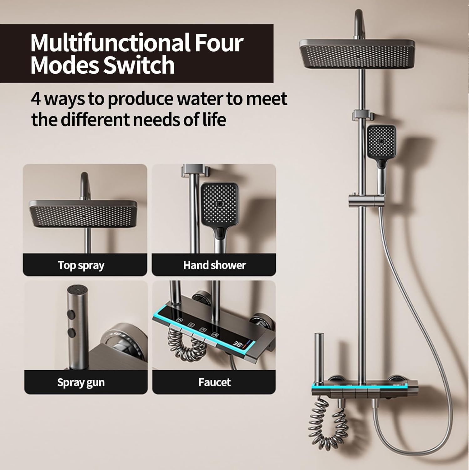 Colonna doccia con display LED digitale e orologio - immagine 2