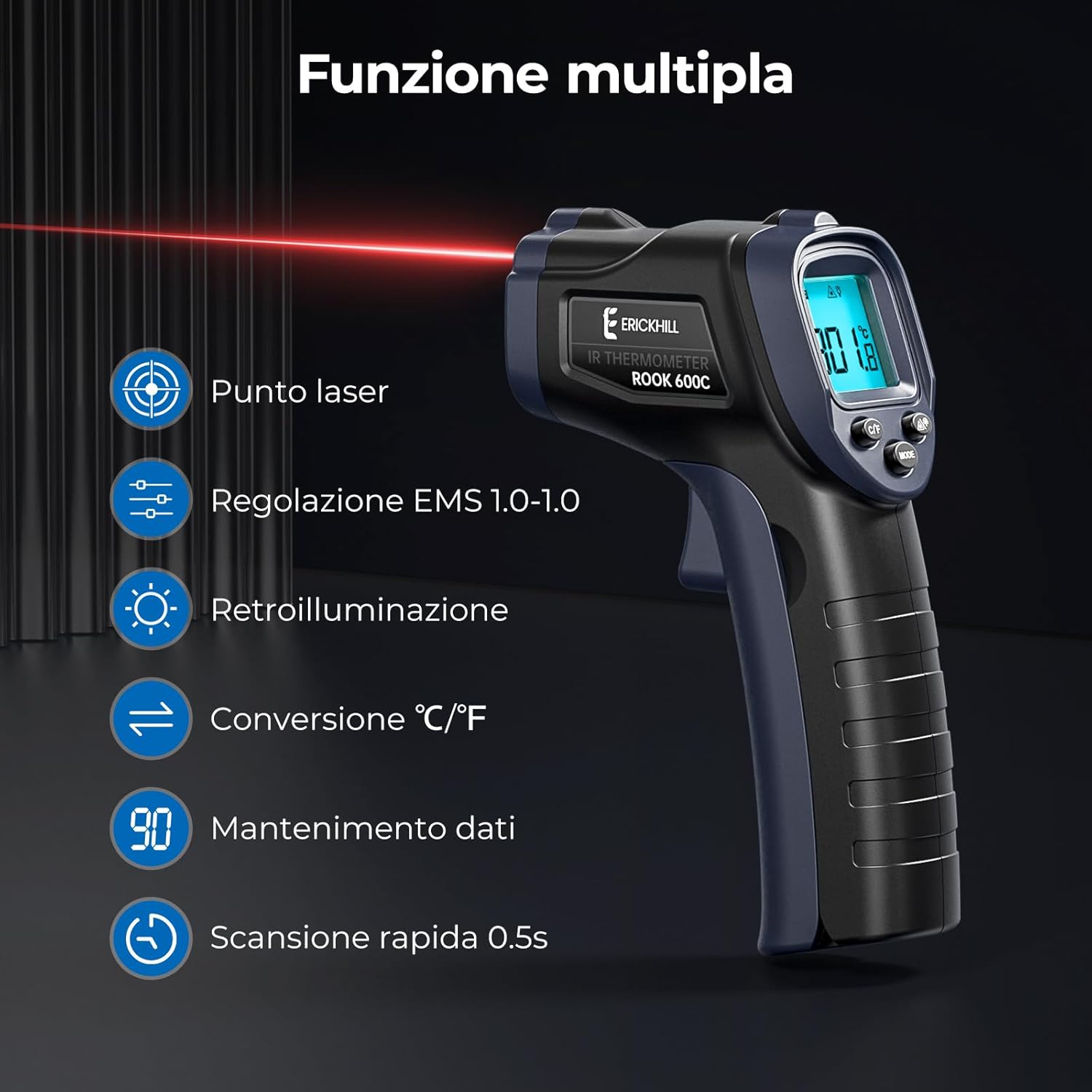 Erickhill 600C Termometro a Infrarossi Laser - immagine 2