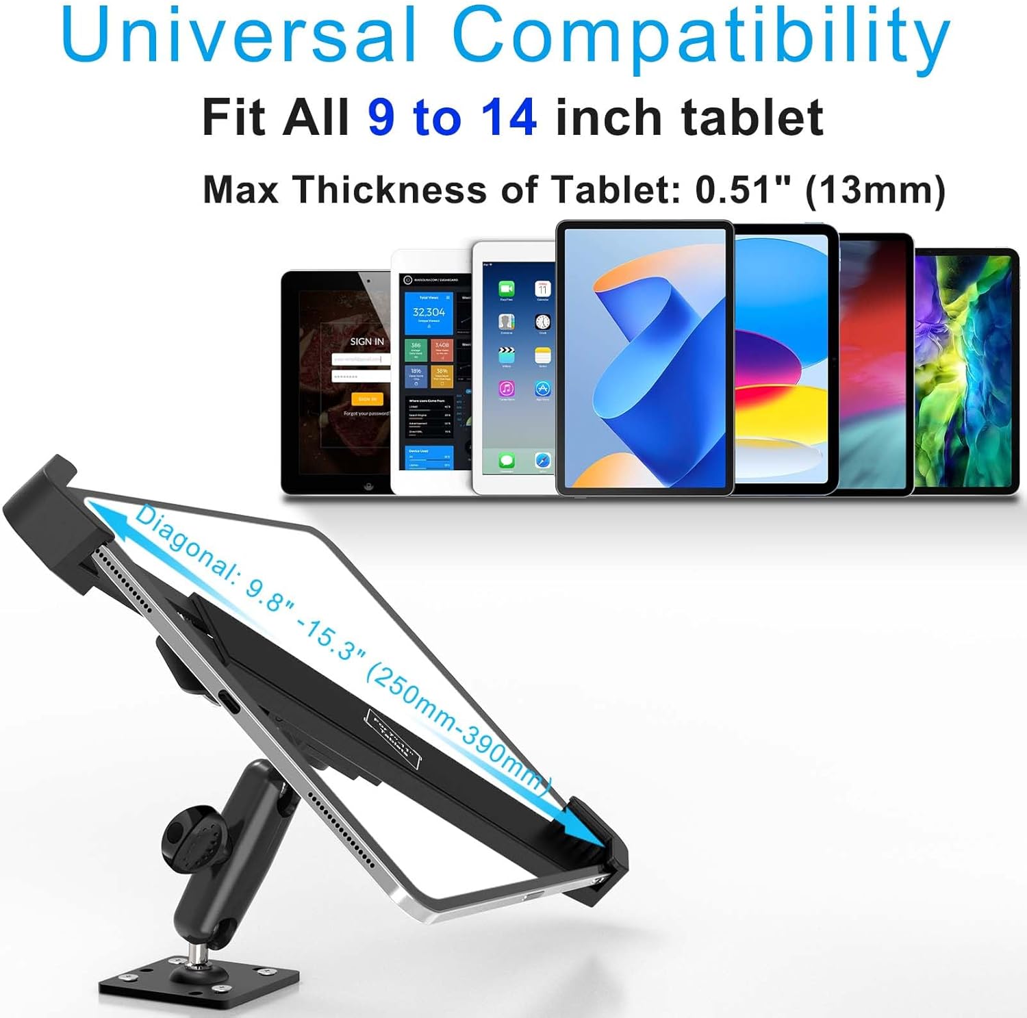 Cuxwill Supporto Tablet Muro Desktop Antifurto 9-14" - immagine 3