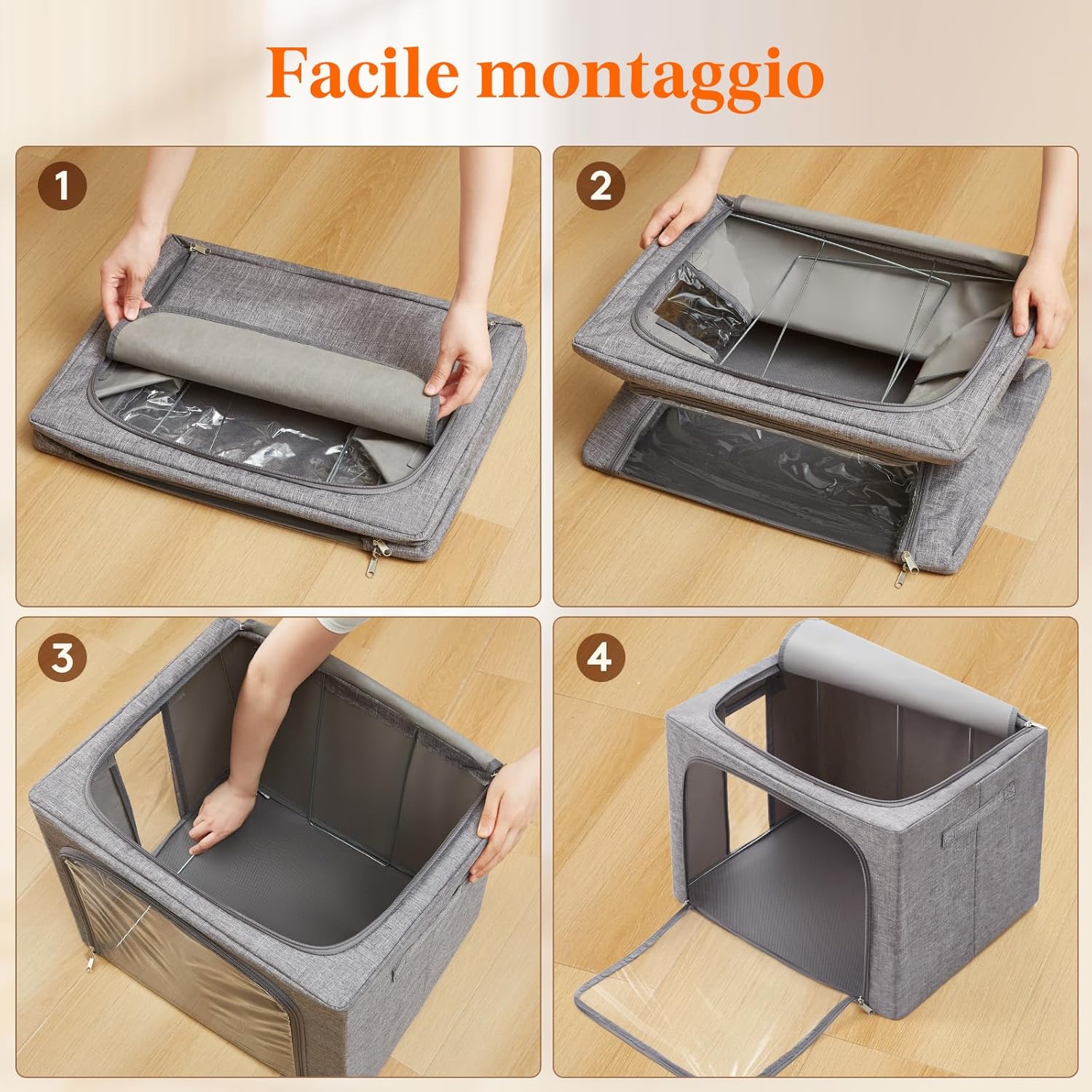 Lifewit Scatole Armadio Rigide con Cerniera 100L, Grigio - immagine 7