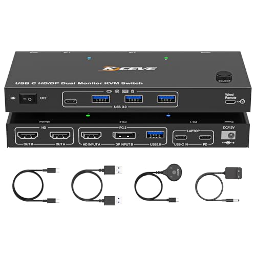4K@60Hz USB C HDMI DP KVM Switch 2 PC 2 Monitor