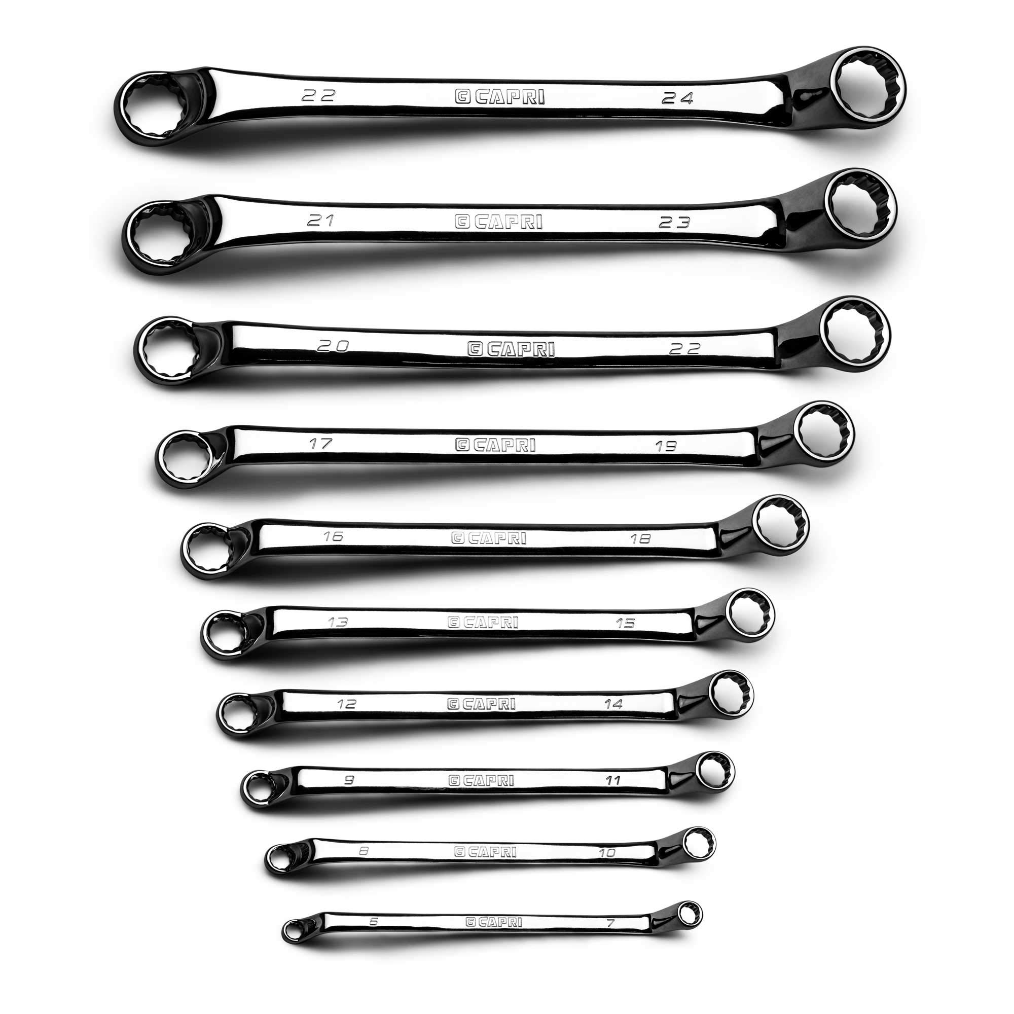 Capri Tools CP11950-10MPK - Set di chiavi a doppia scatola con offset profondo a 75 gradi, 6-24 mm, metriche, 10 pezzi, con custodia in tela resistente