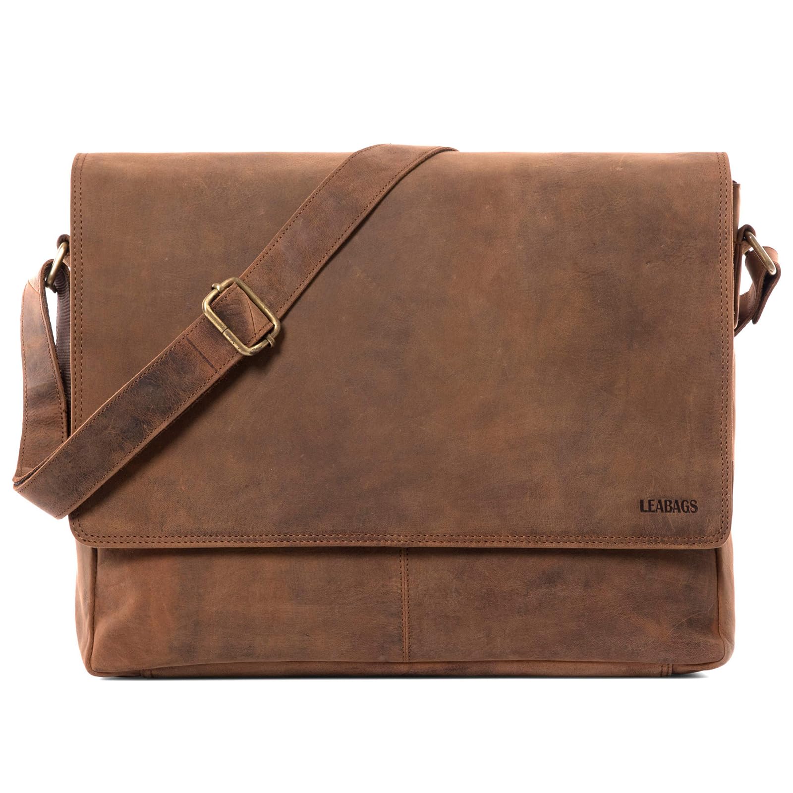 LEABAGS Borsa a Tracolla in Pelle per Laptop 15 Pollici