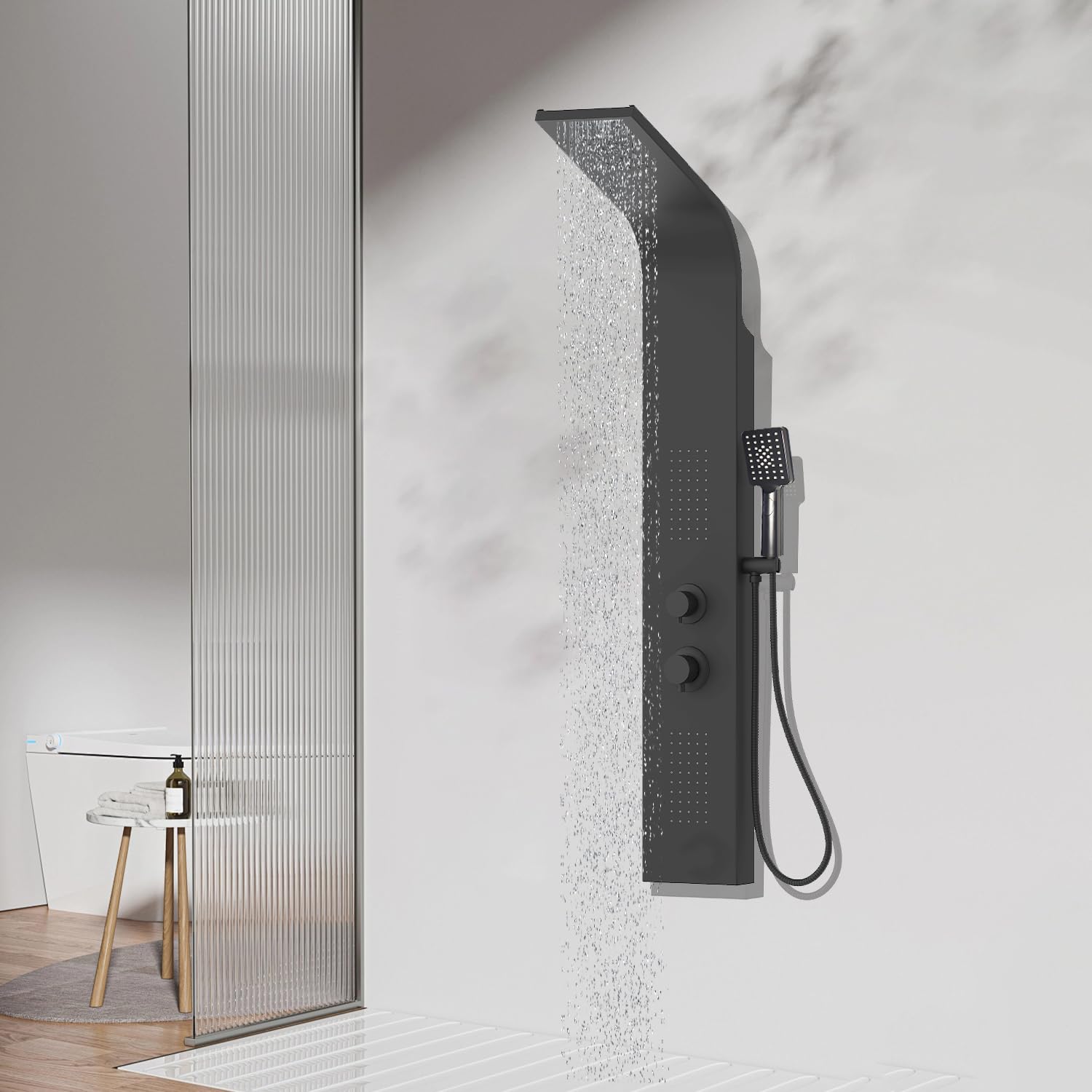 Pannello Doccia Angolare Inox 3 Funzioni con Soffione a Pioggia