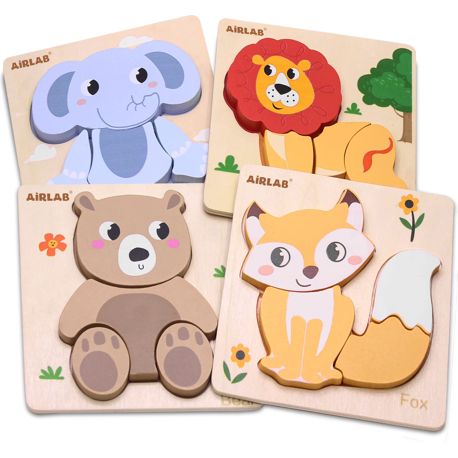 Airlab Puzzle Legno Bambini 1-5 Anni, Animali 3D