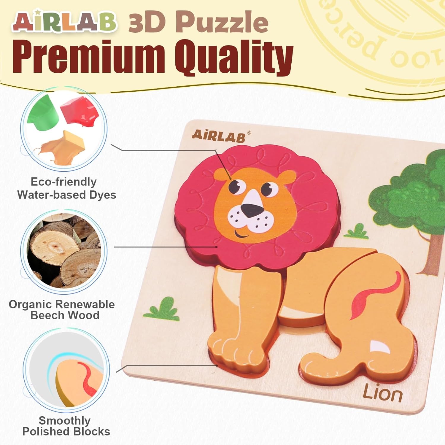 Airlab Puzzle Legno Bambini 1-5 Anni, Animali 3D - immagine 2