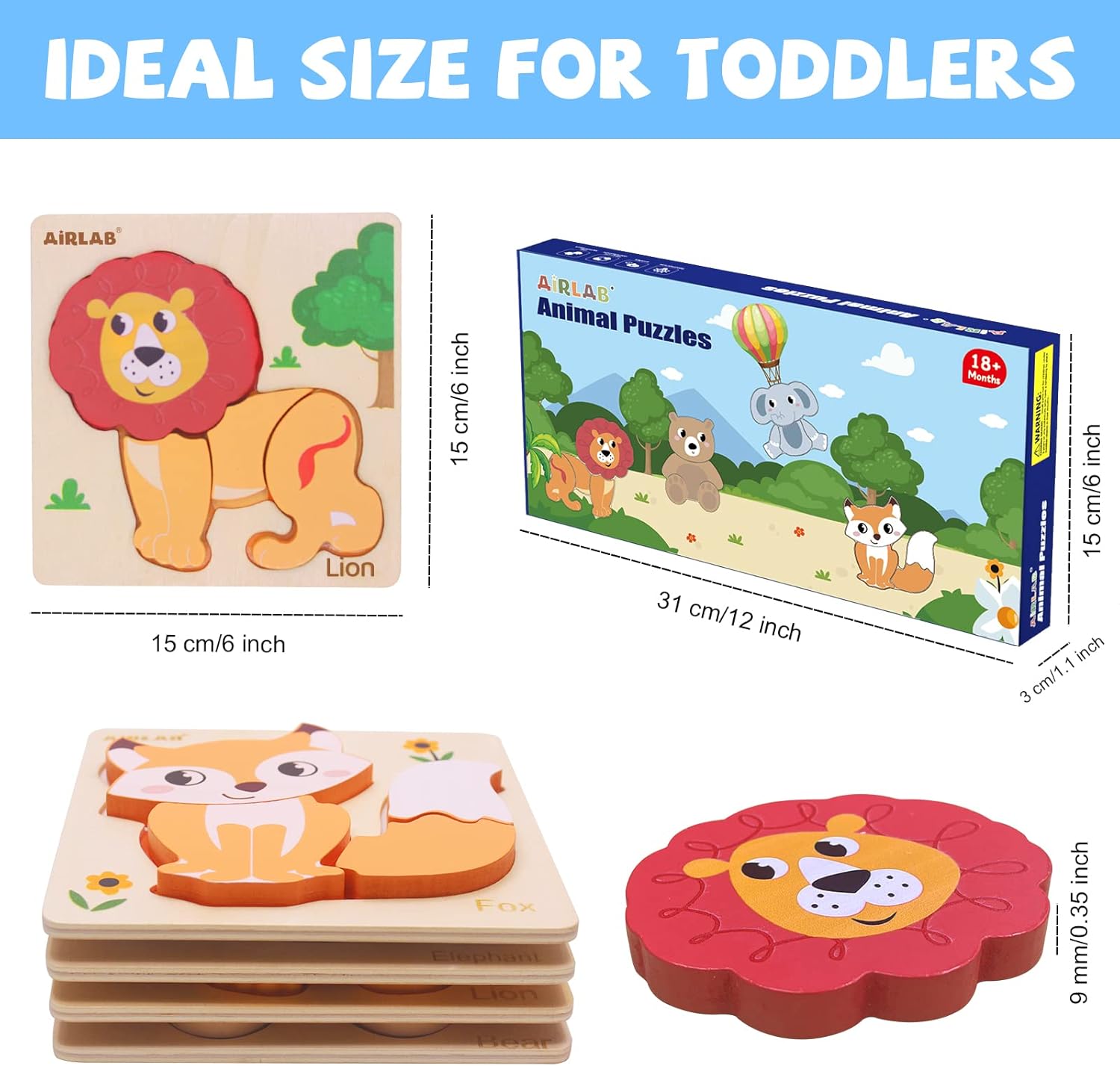 Airlab Puzzle Legno Bambini 1-5 Anni, Animali 3D - immagine 4