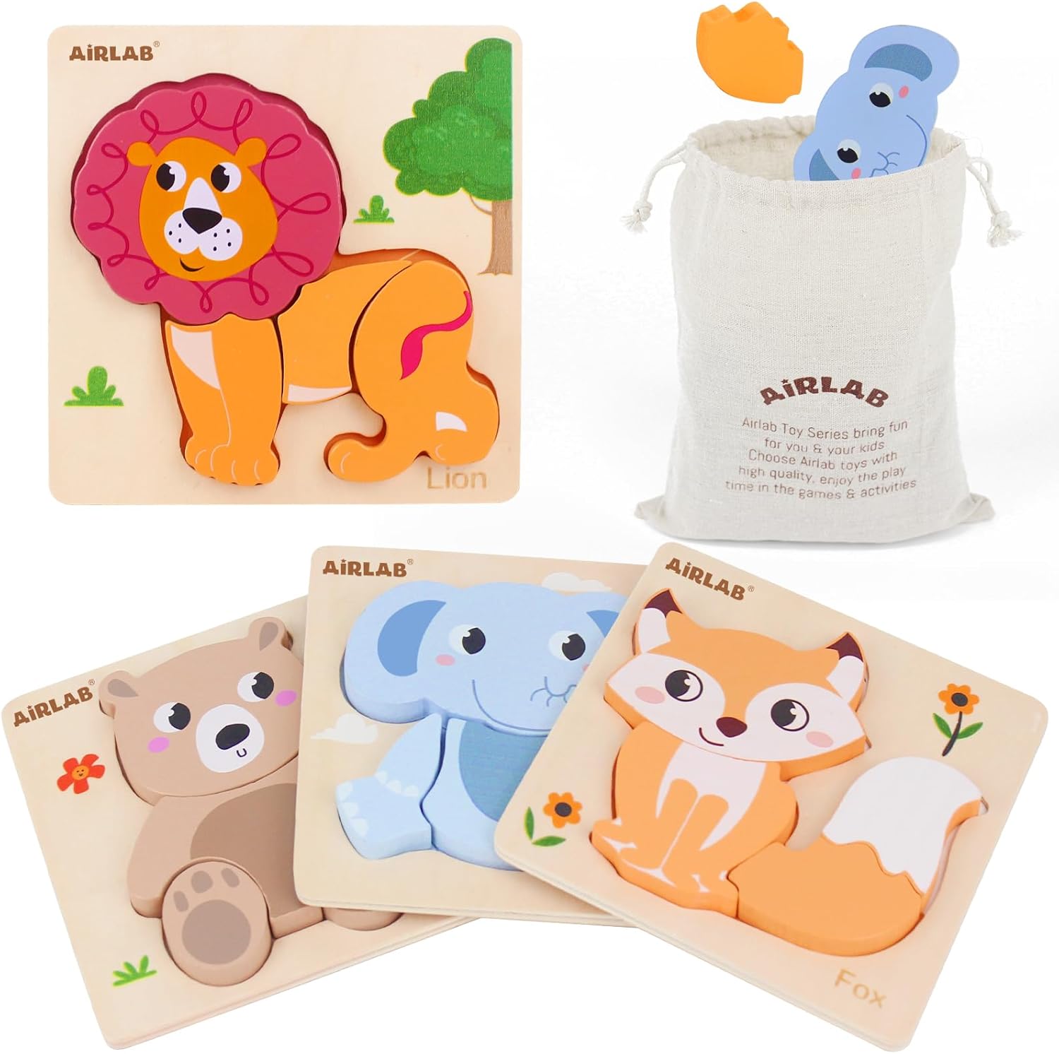 Airlab Puzzle Legno Bambini 1-5 Anni, Animali 3D - immagine 8