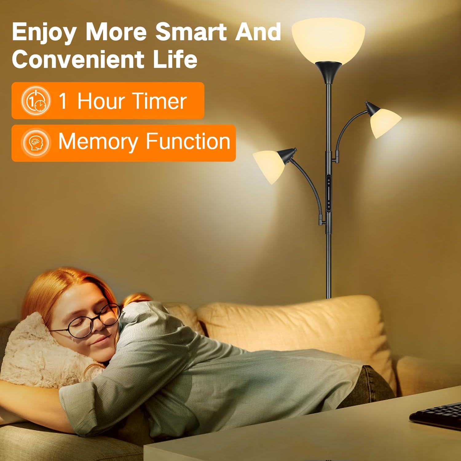 OUTON Lampada da Terra Dimmerabile con Telecomando e APP, Nero - immagine 8