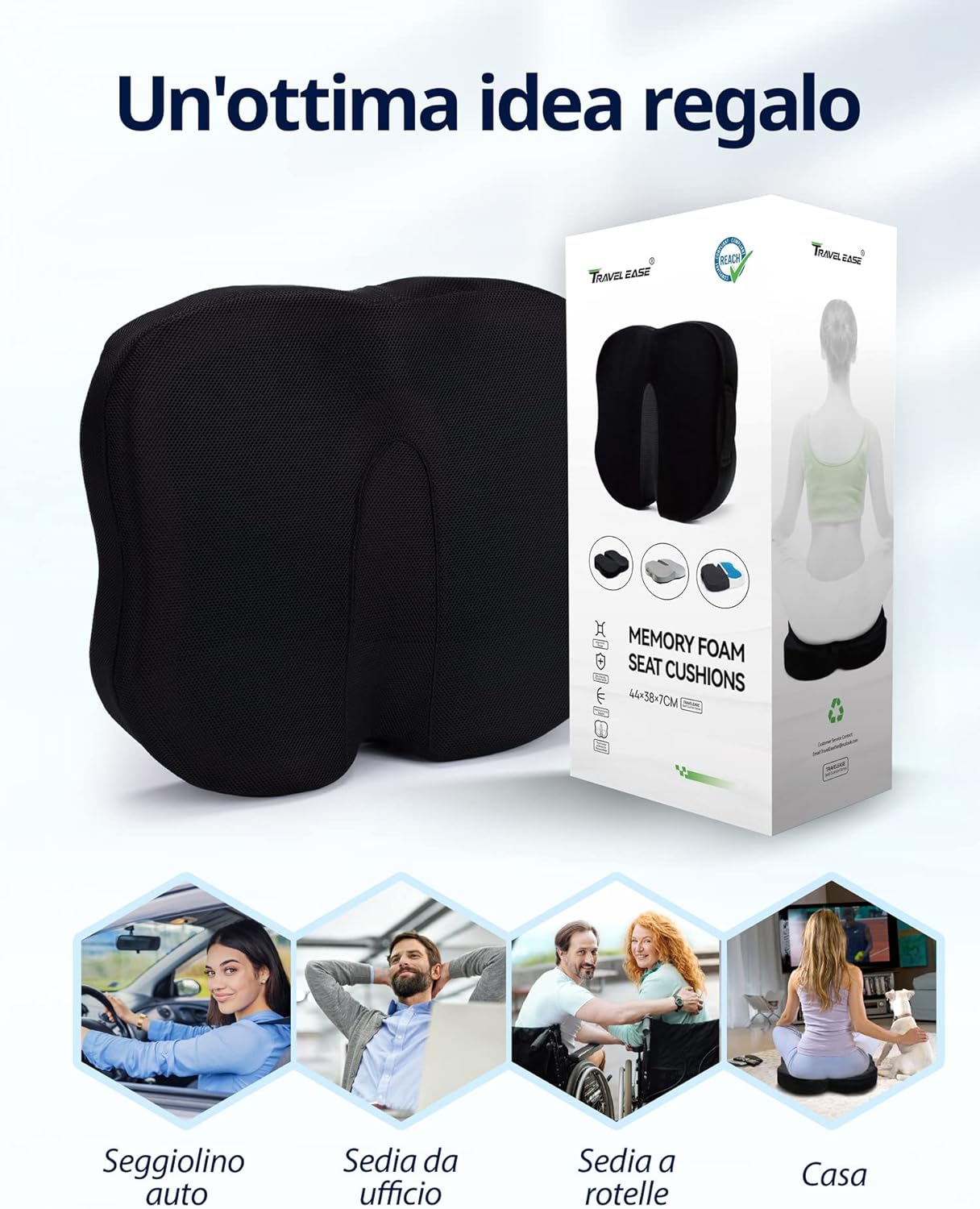 Travel Ease Cuscino Ergonomico Schiuma Memoria e Gel, Nero - immagine 3