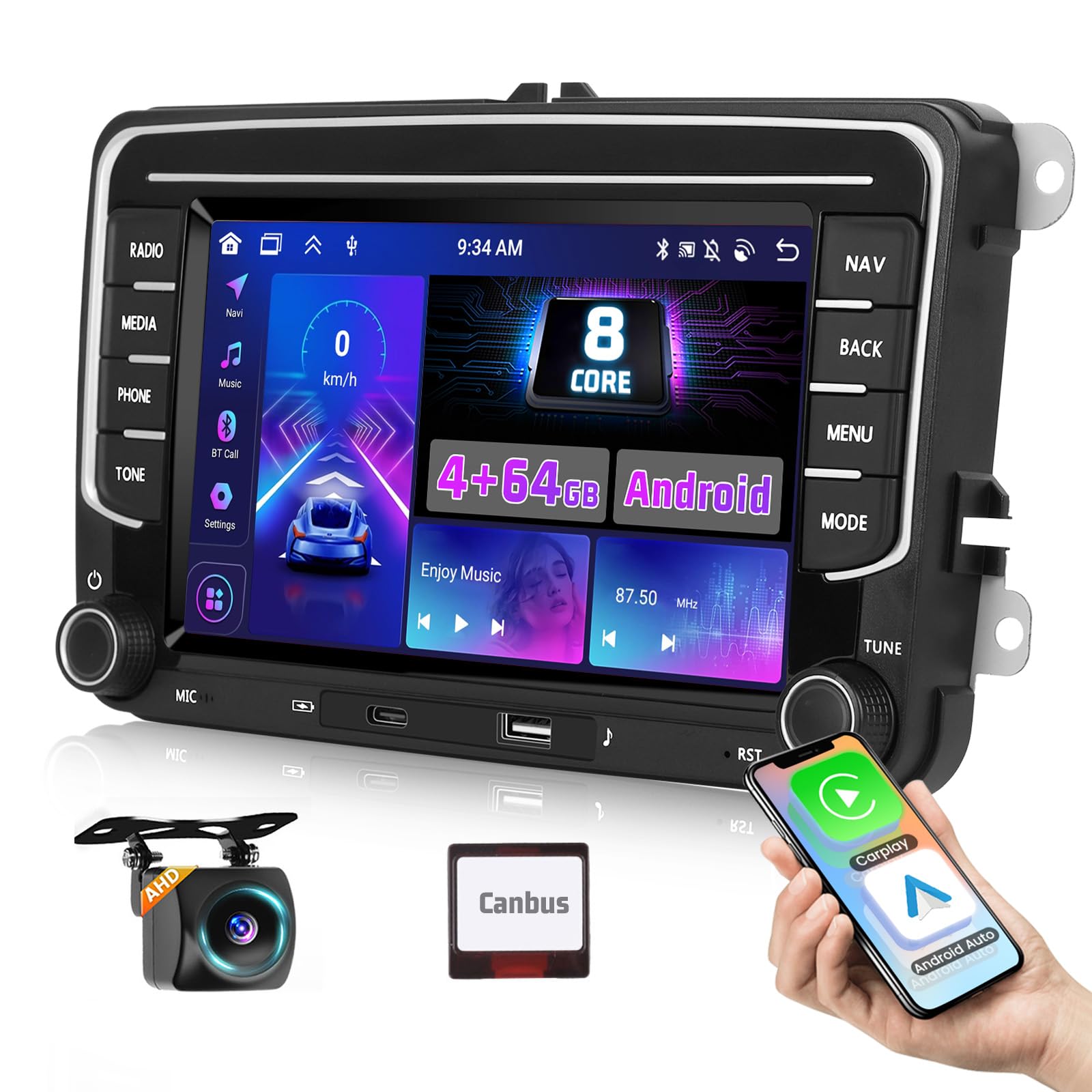 Autoradio Android 8 Core 4+64G per VW Golf 5 6 Polo Tiguan