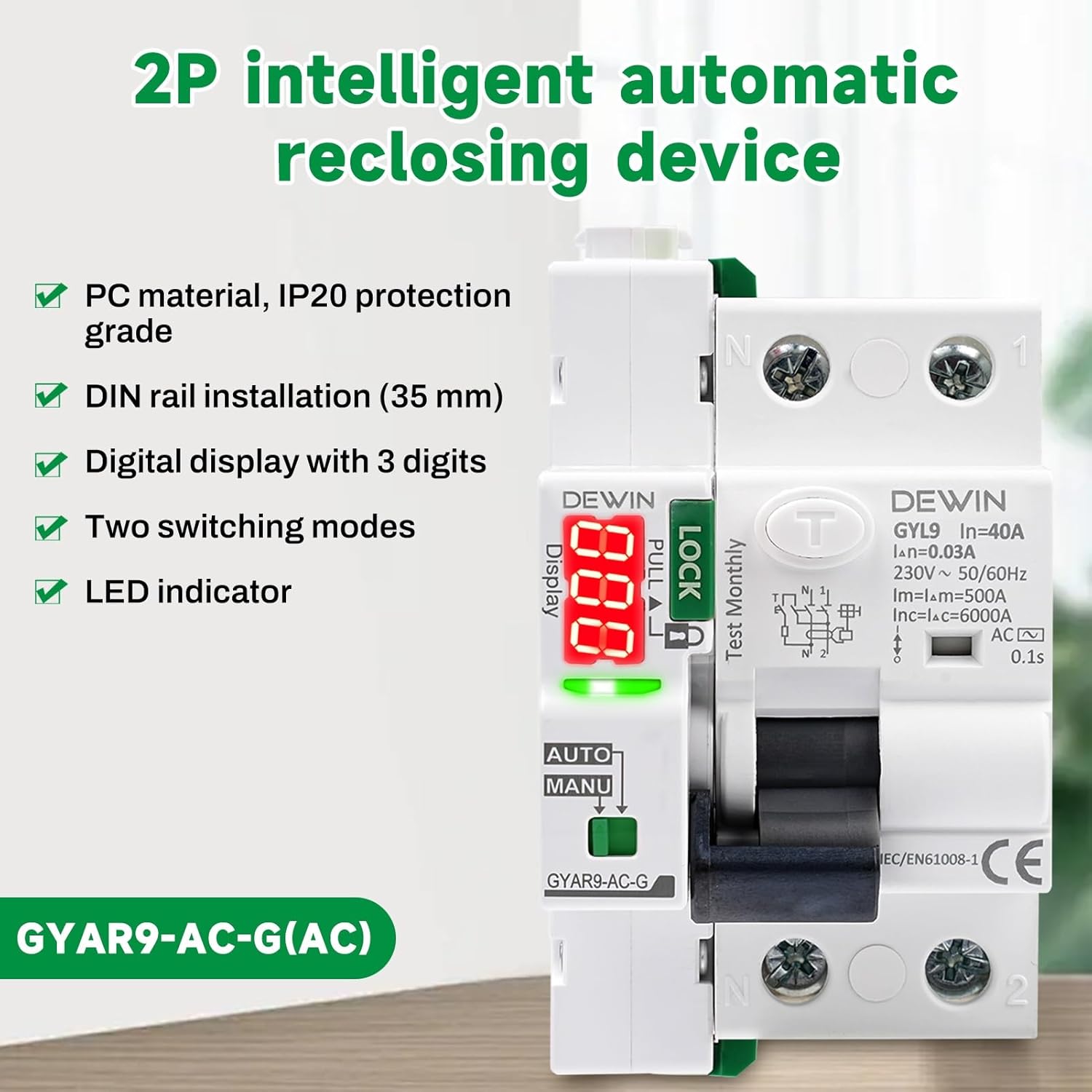 Dewin Salvavita Riarmo Automatico 40A 30mA 2P - immagine 3