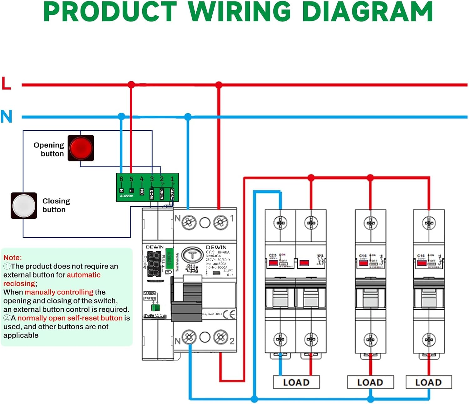 Dewin Salvavita Riarmo Automatico 40A 30mA 2P - immagine 4