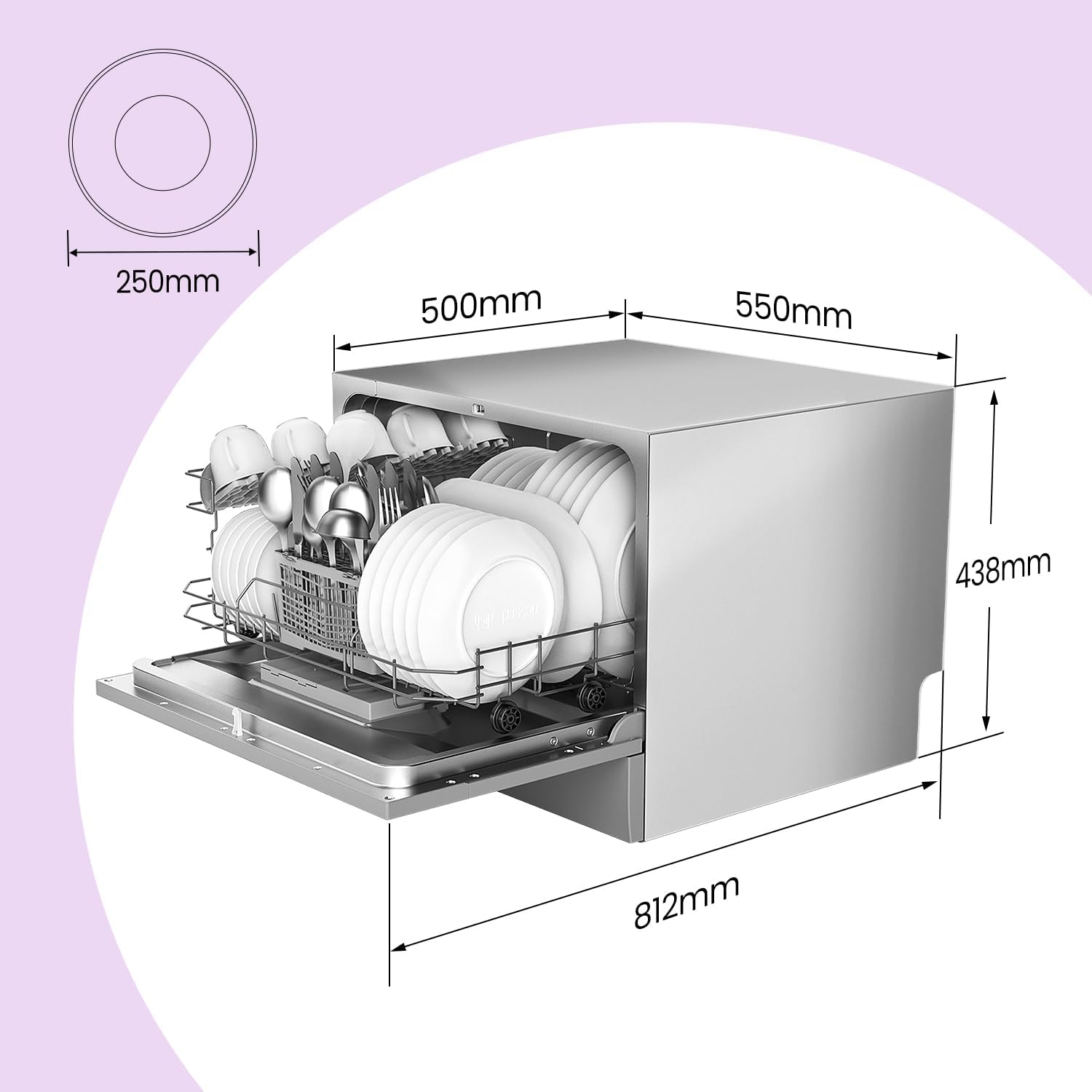 Comfee' Lavastoviglie Compatta da Tavolo TD602E-S, Argento - immagine 2