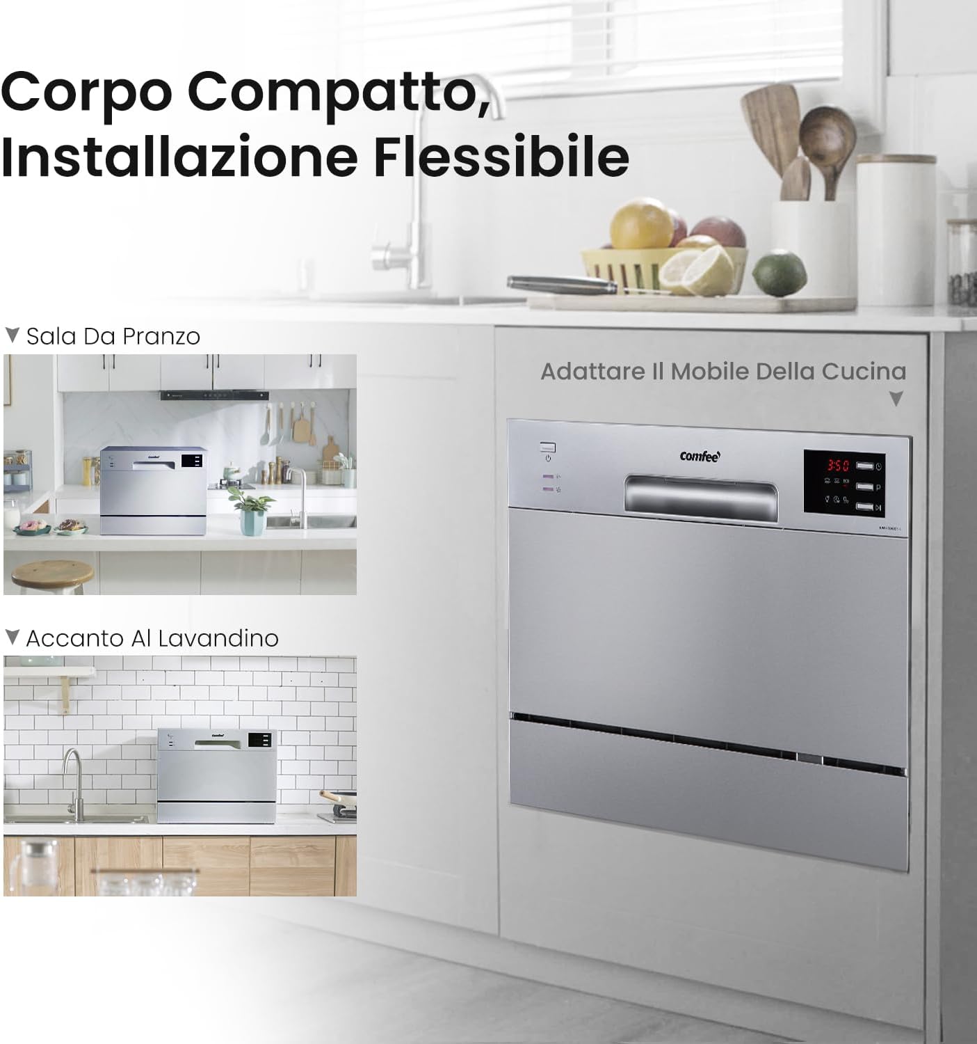 Comfee' Lavastoviglie Compatta da Tavolo TD602E-S, Argento - immagine 3