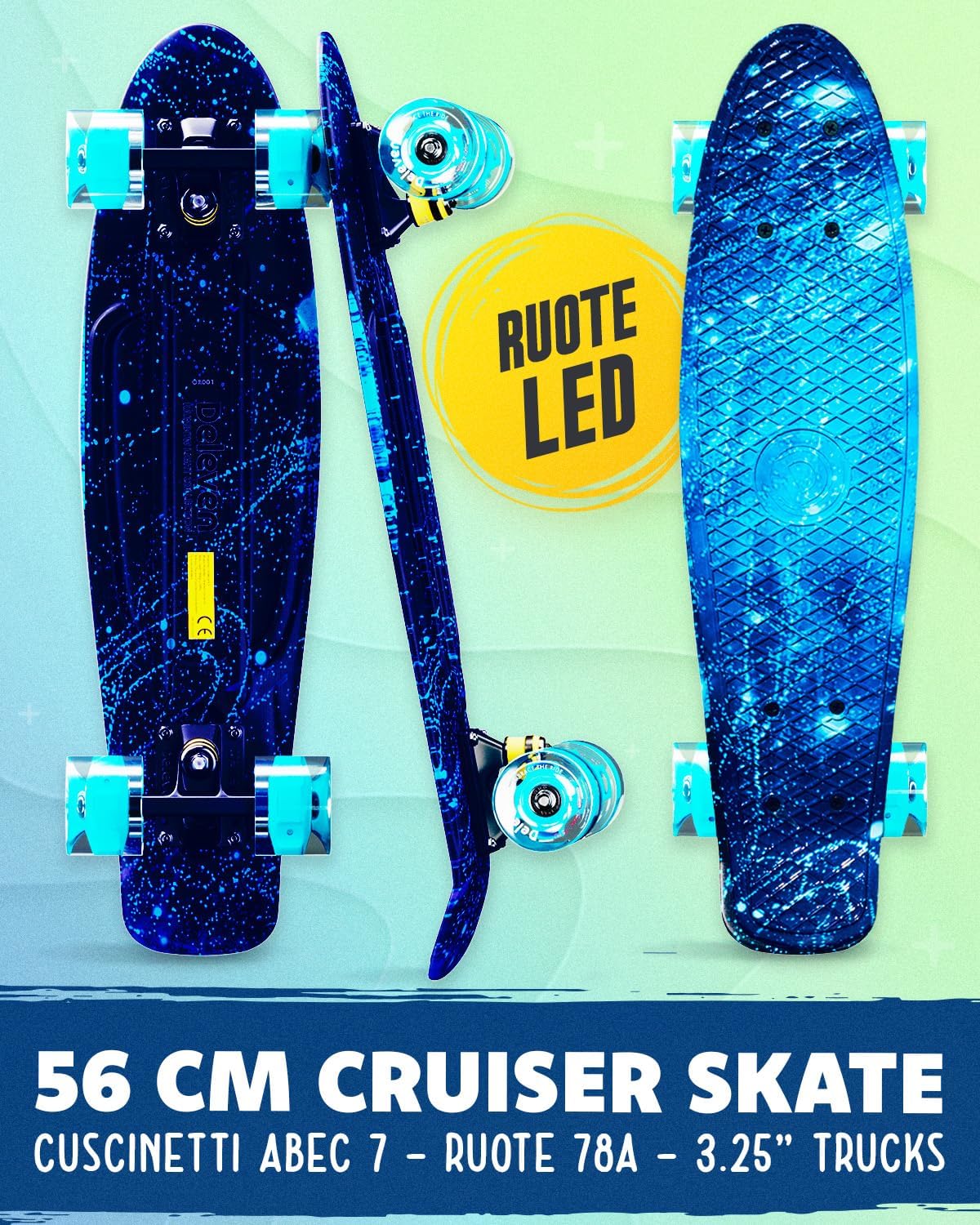 Deleven Skateboard 56cm con Ruote LED - immagine 2