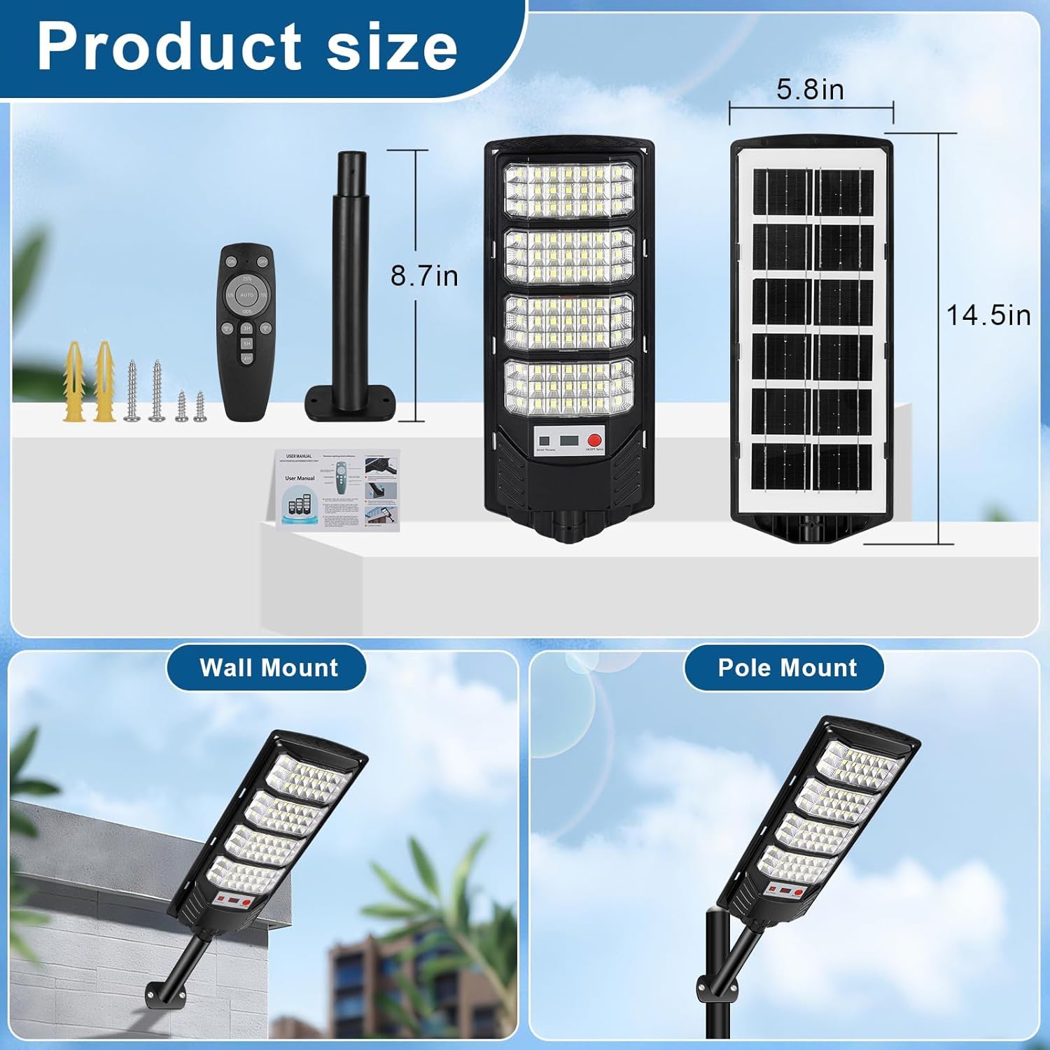 Lampione Solare Led Esterno 600W IP66 (4 pezzi) - immagine 6