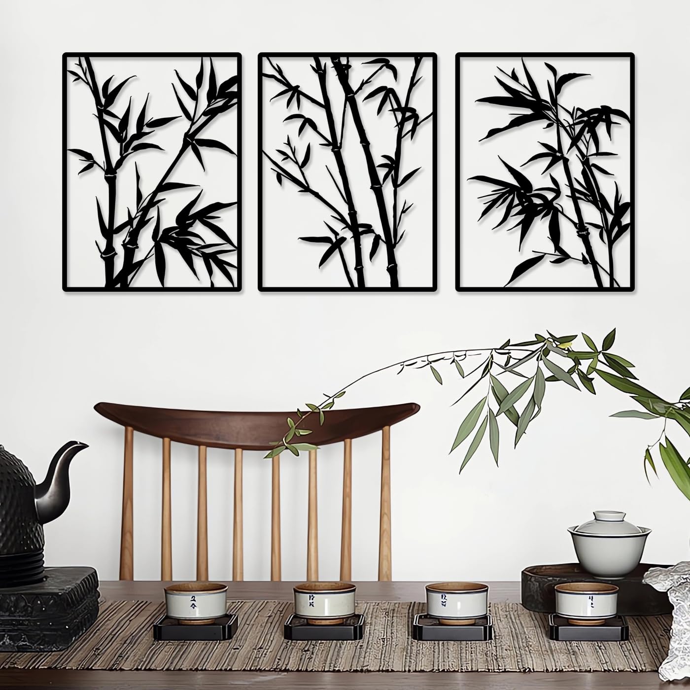 Pduoduo Grande Decorazione Parete Metallo Bambù - 3 Pezzi